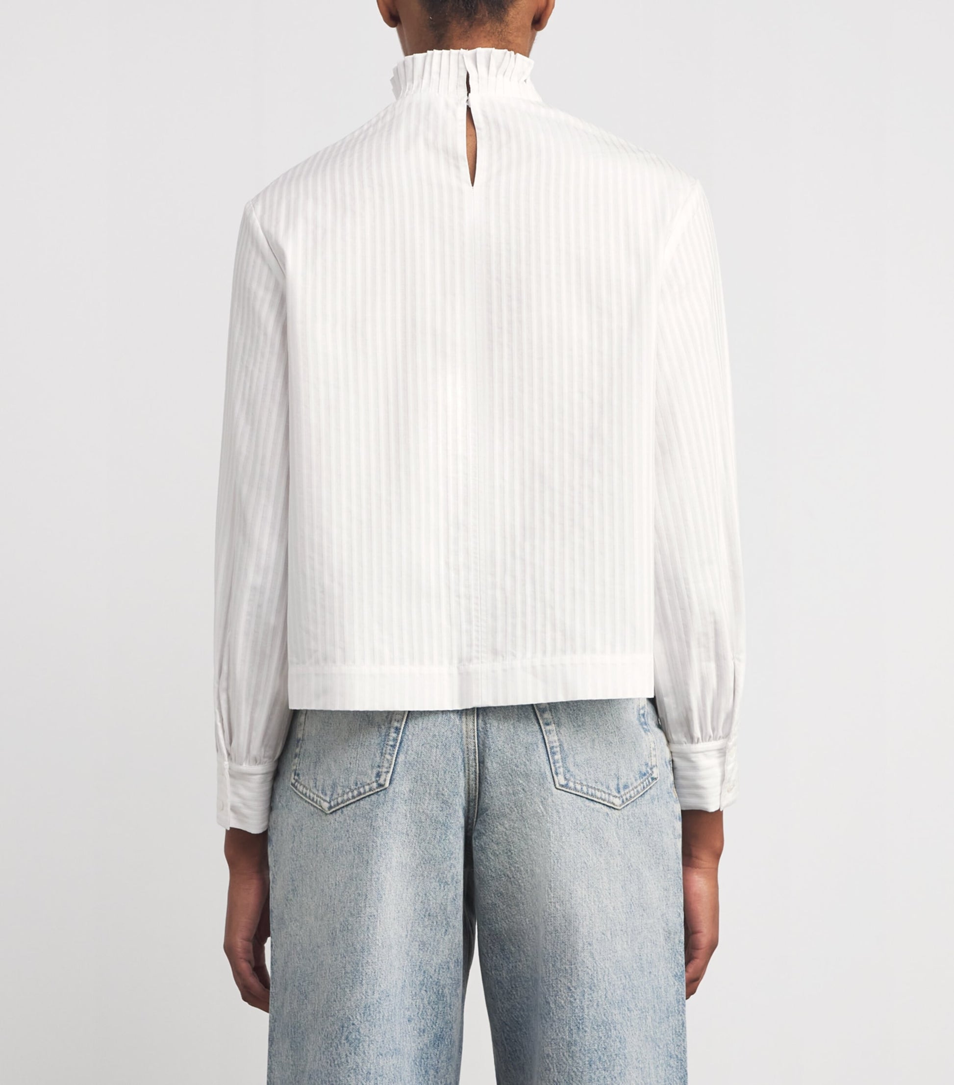 White Cotton Ruffled Collar Blouse