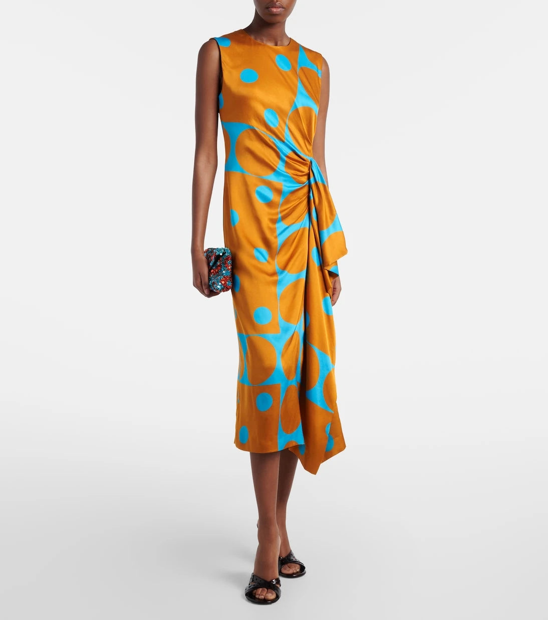 Dries Van Noten - Draped printed satin midi dress