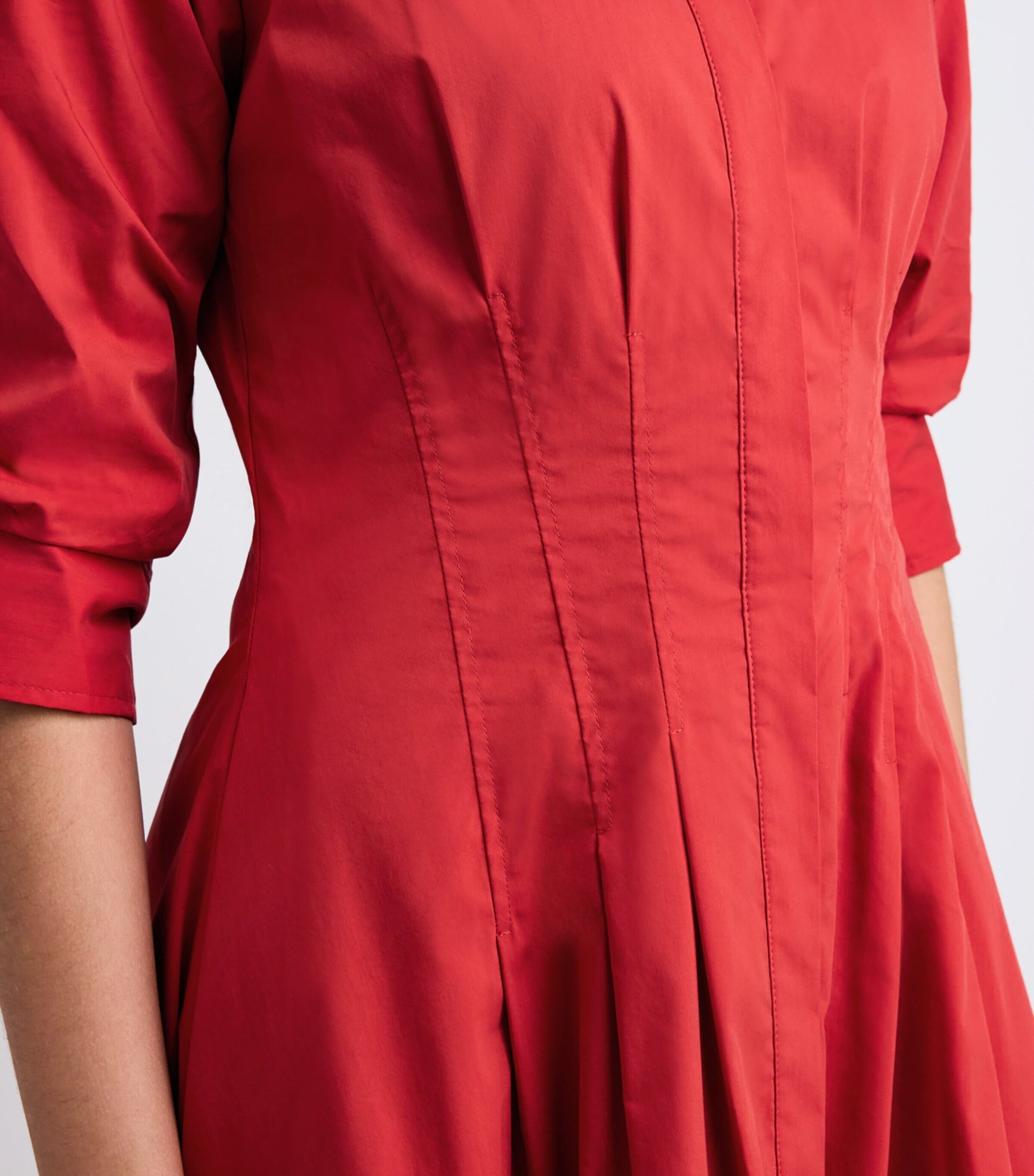 Simkhai Red Cotton-Blend Pintuck Jazz Midi Dress