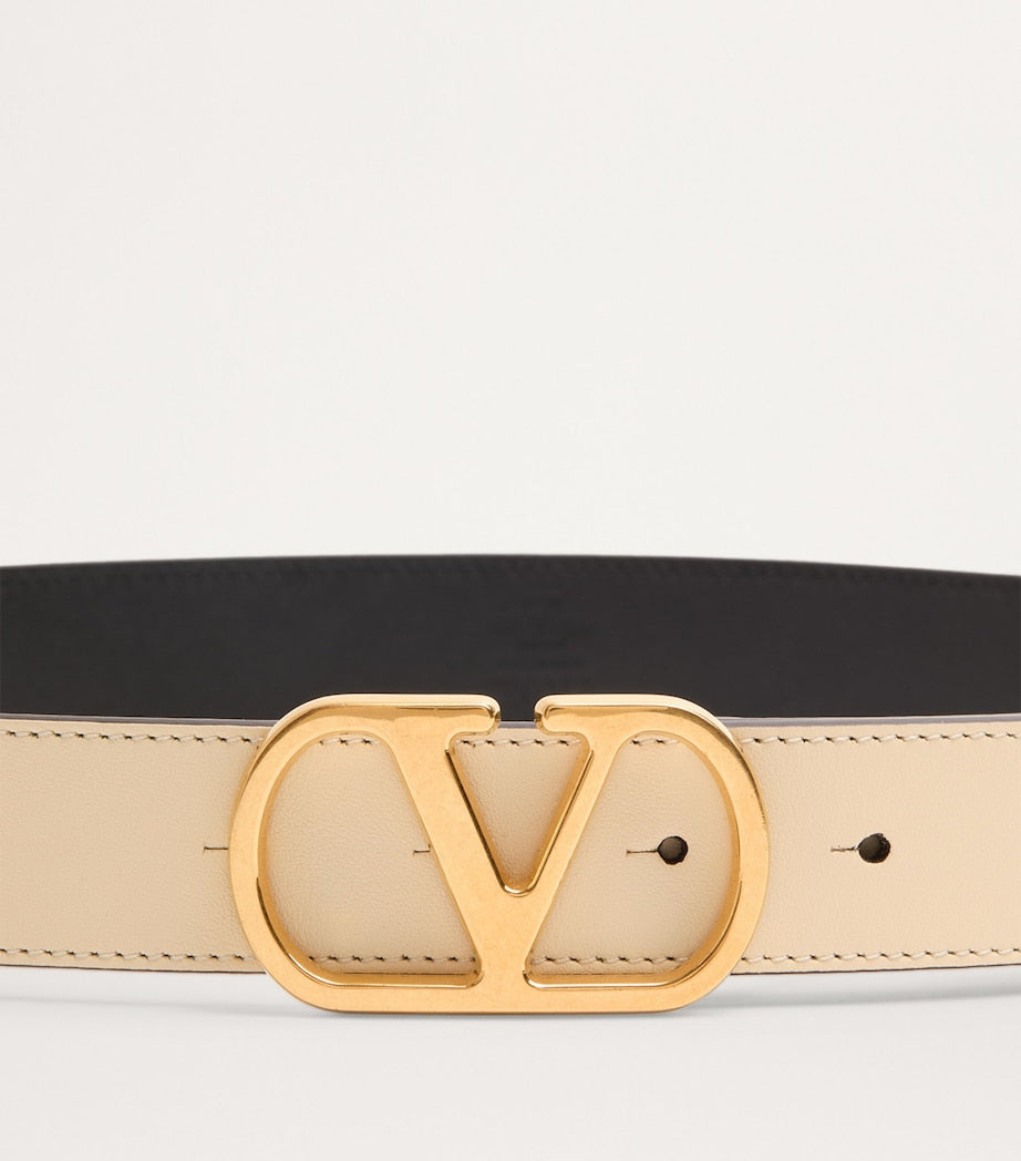 Valentino Garavani Ivory Leather VLogo Signature Belt