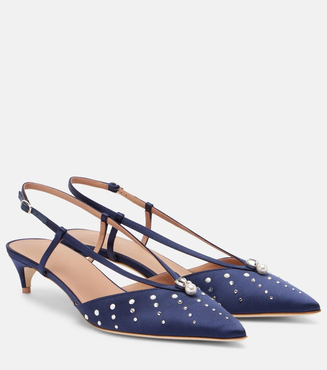 Malone Souliers - Moore 40 embellished satin slingback pumps