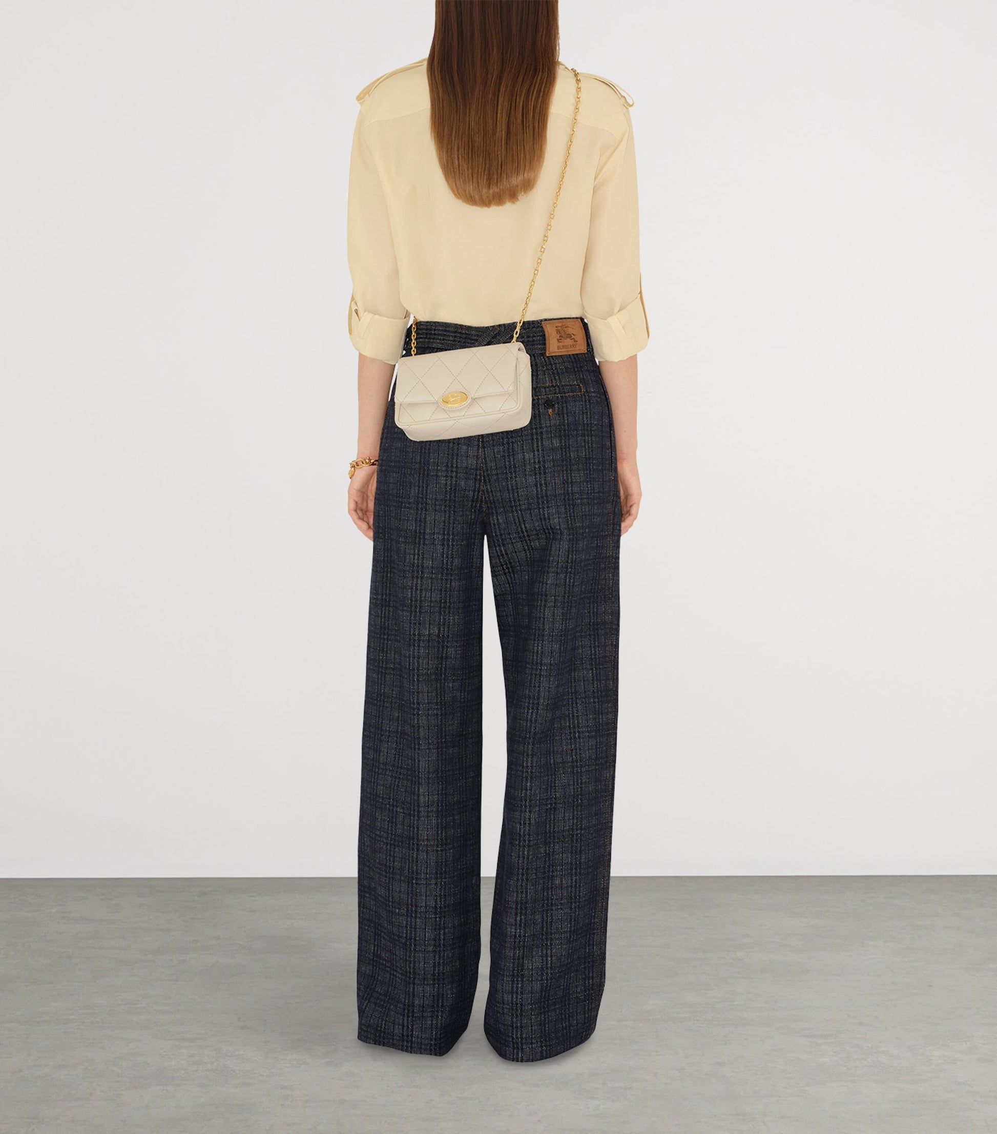 Ivory Leather Quilted Clutch Bag