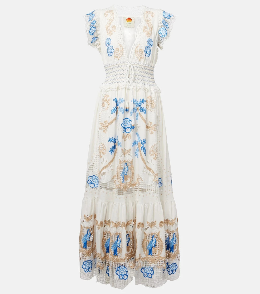 Farm Rio - Embroidered linen-blend maxi dress