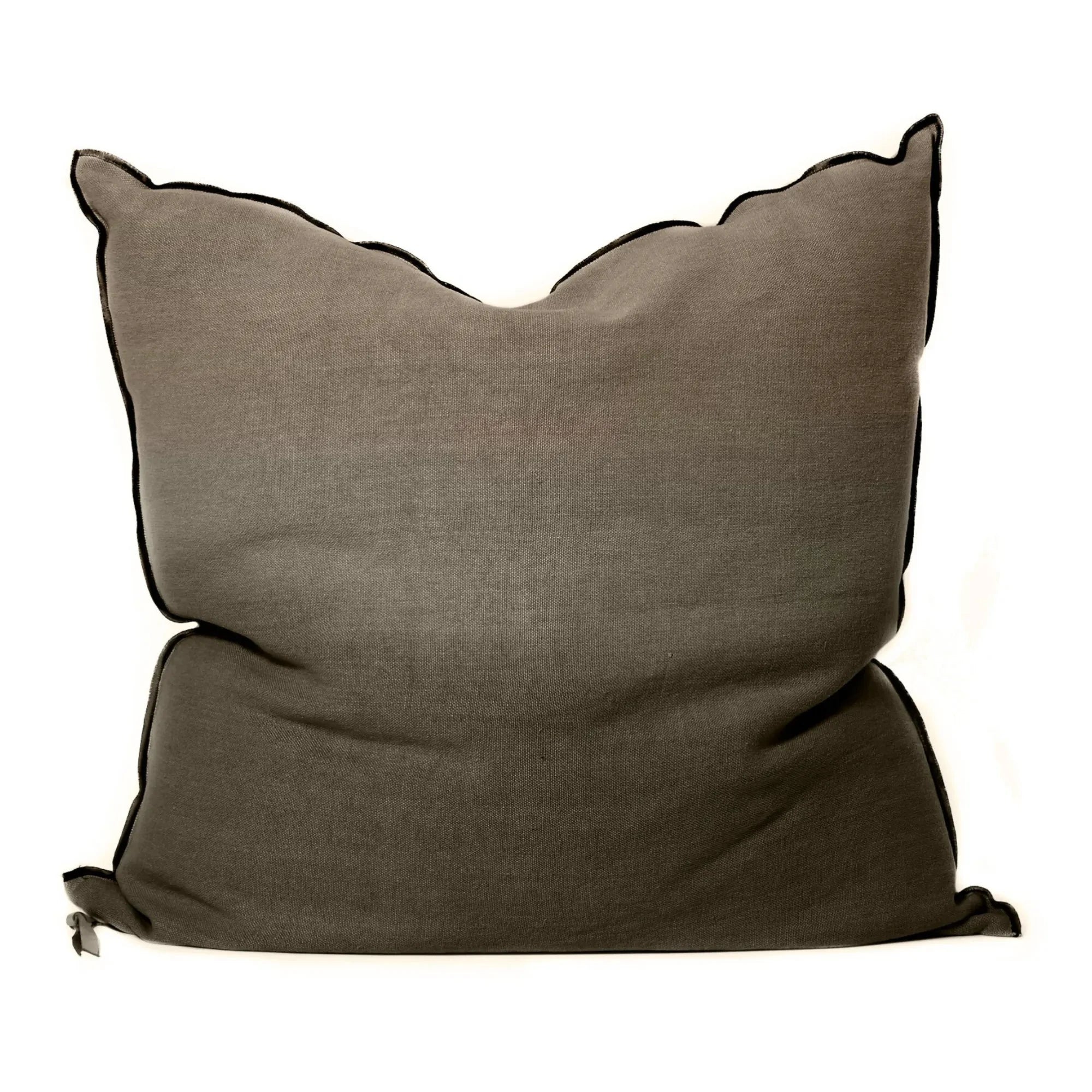 Maison de Vacances - Vice Versa Black Line Stonewashed Linen Cushion | Khaki