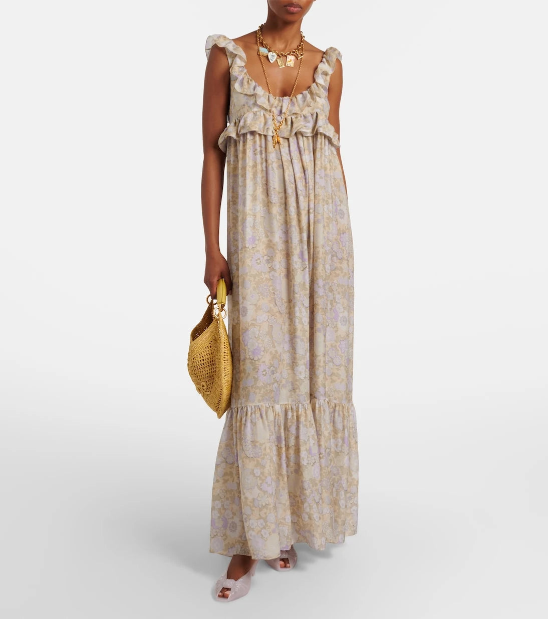 Chloé - Floral ruffled silk charmeuse maxi dress