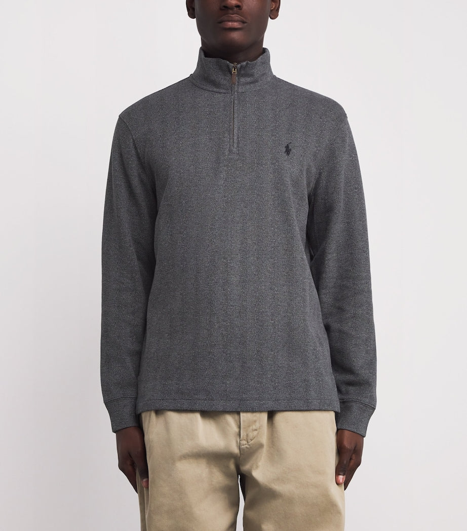 Polo Ralph Lauren Grey Cotton Heringbone Quarter-Zip Sweatshirt