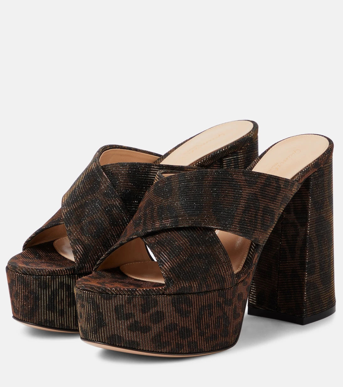 Gianvito Rossi - Leopard-print lamé platform mules