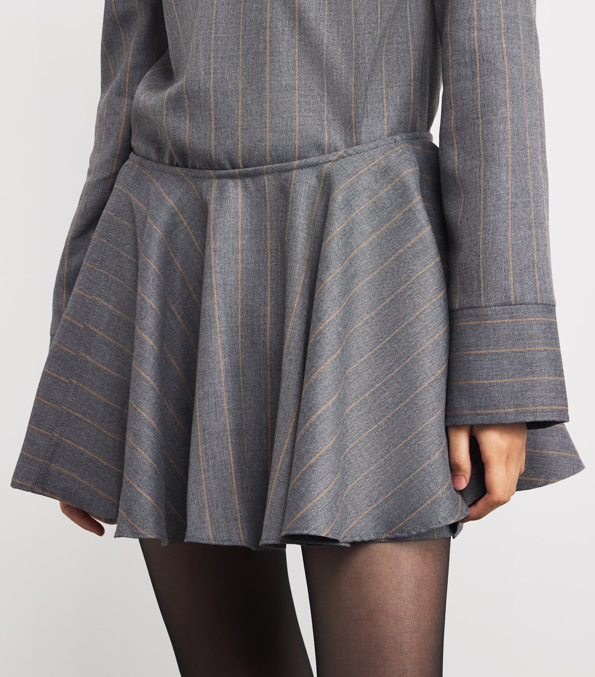 GANNI Grey Detachable-Collar Stripe Mini Dress