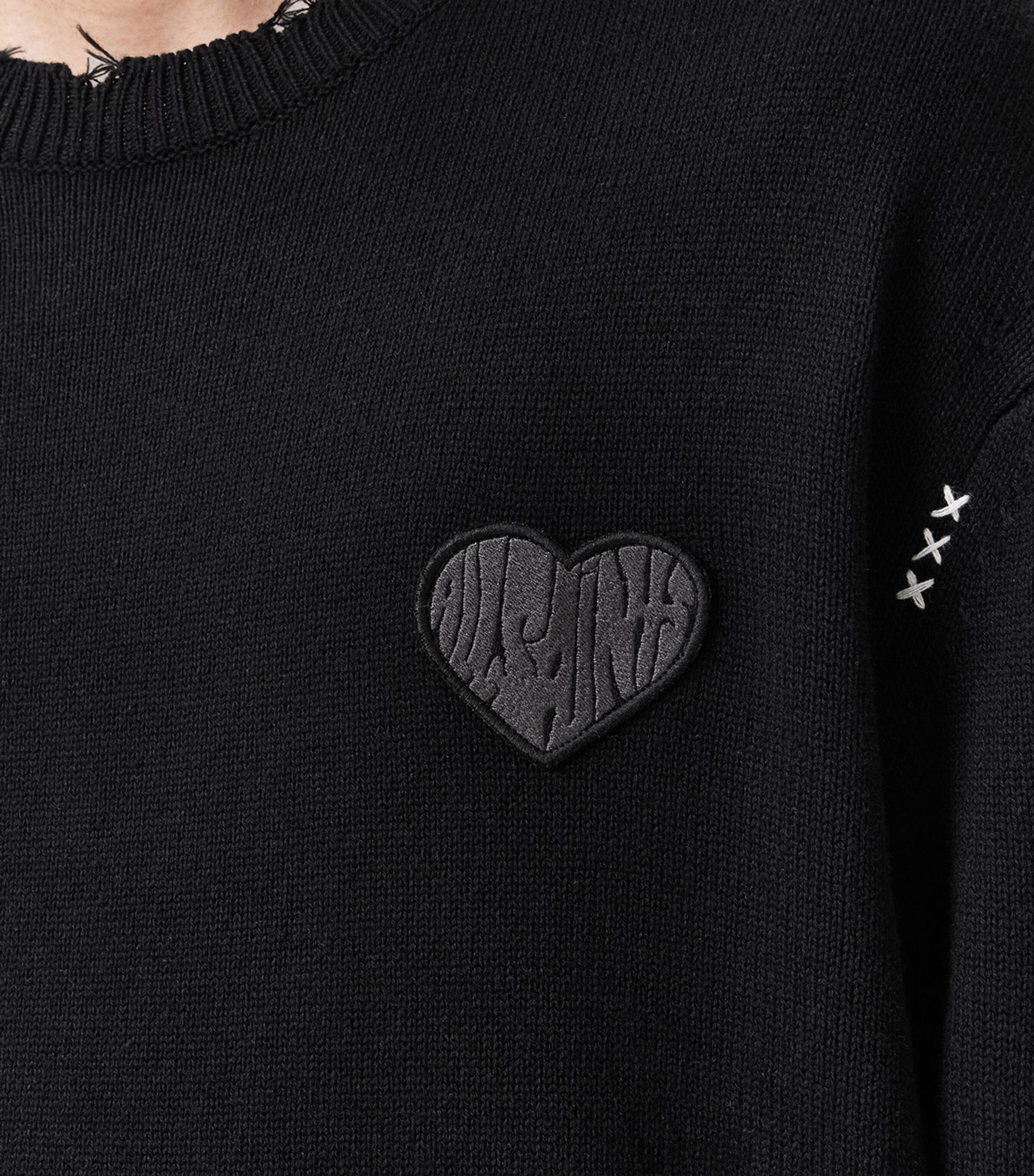 Black Cotton Distressed Theo Sweater