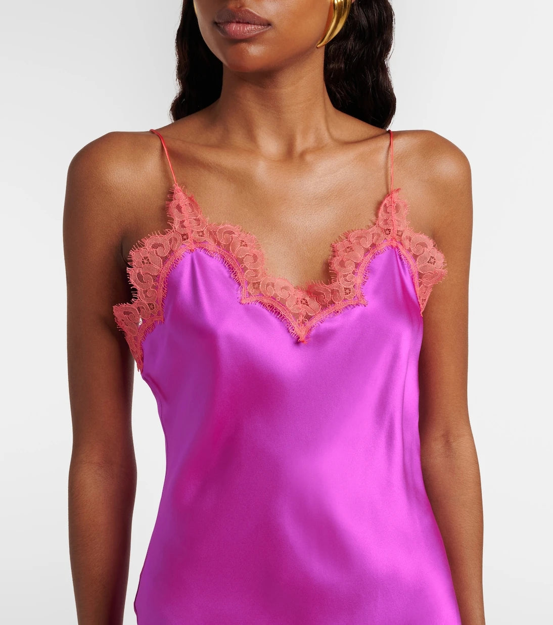 Roberto Cavalli - Lace-trimmed silk slip dress
