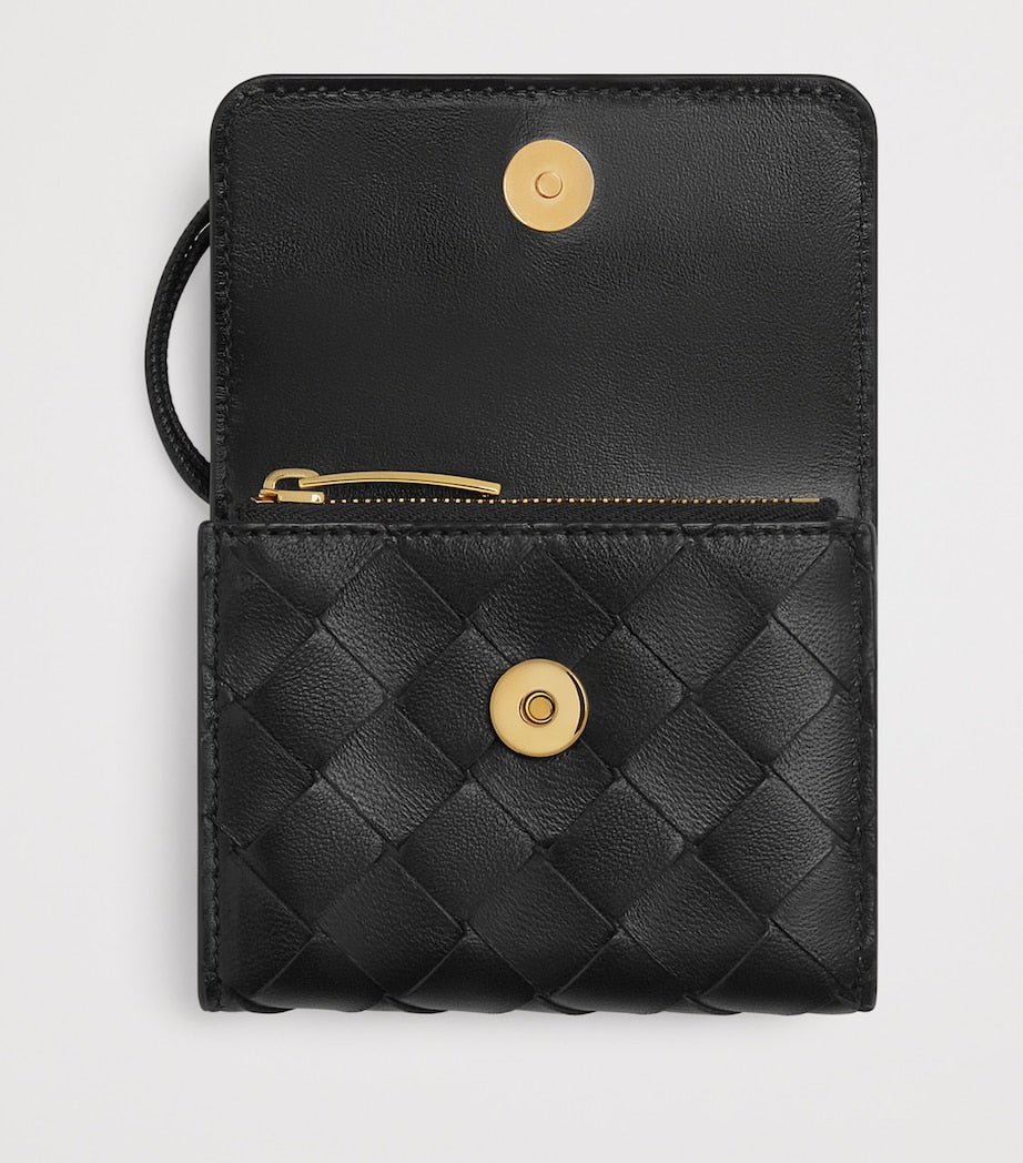 Black Leather Intrecciato Andiamo Trifold Wallet