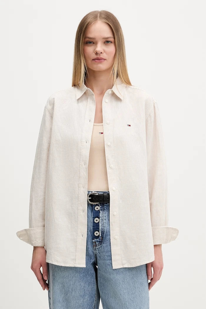 Tommy Jeans kadın keten gömlek