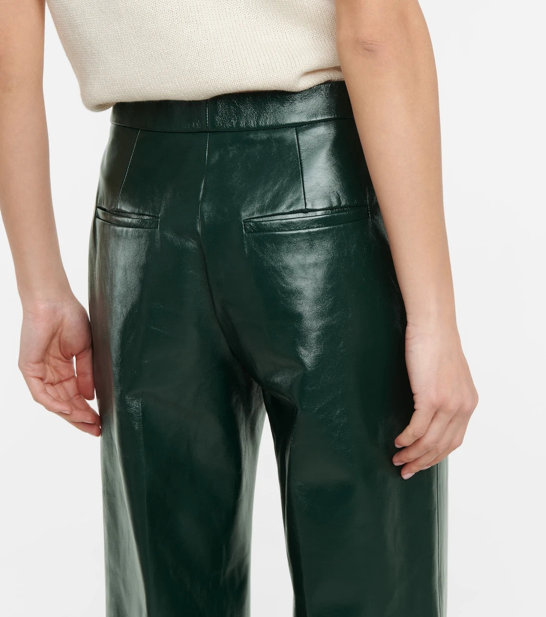 Jil Sander - بنطلون جلد واسع الساق بخصر مرتفع
