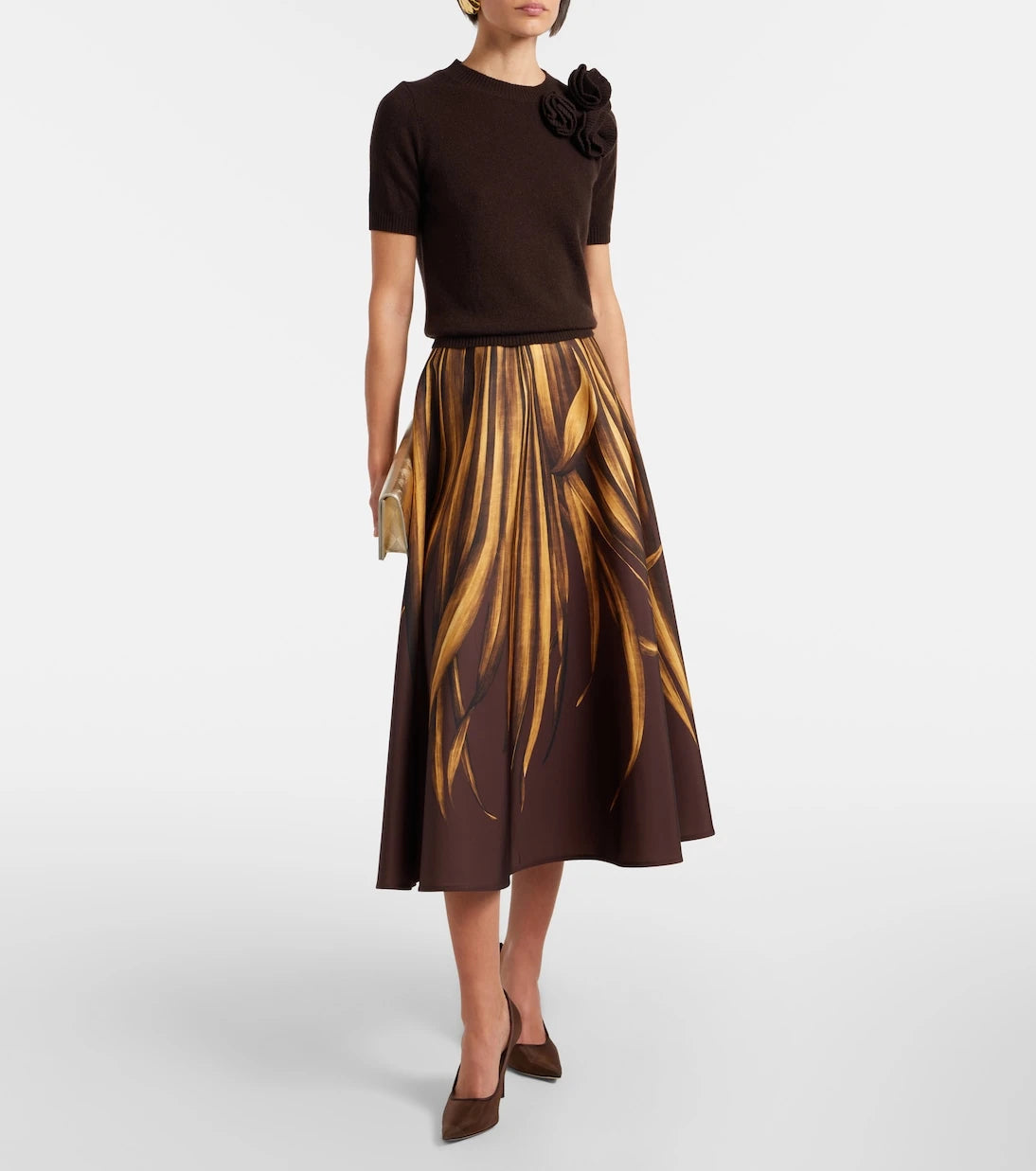 Oscar de la Renta - Printed faille midi skirt