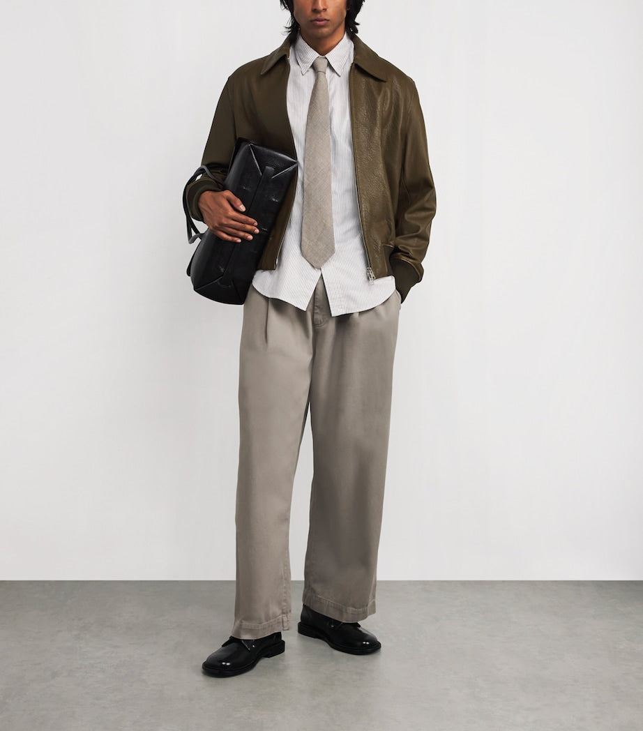 Brown Leather Collar Bomber Jacket