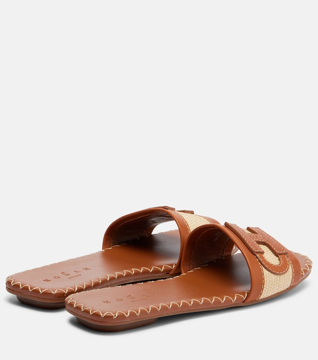 Hogan - Leather-trimmed raffia slides