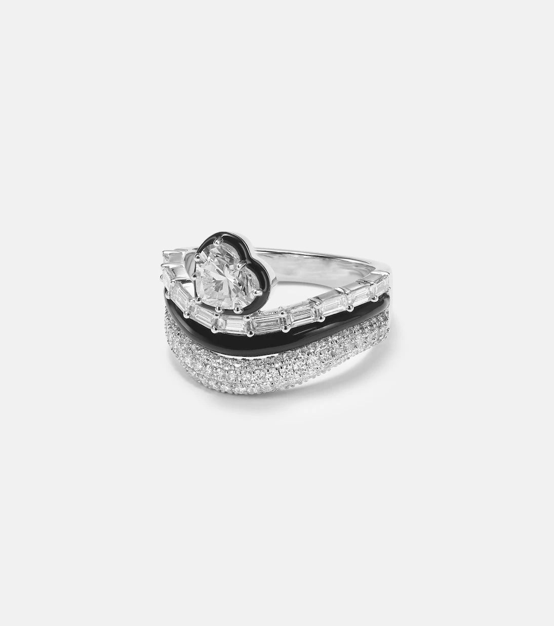 Kamyen - Art Deco Heart 18kt white gold ring with diamonds