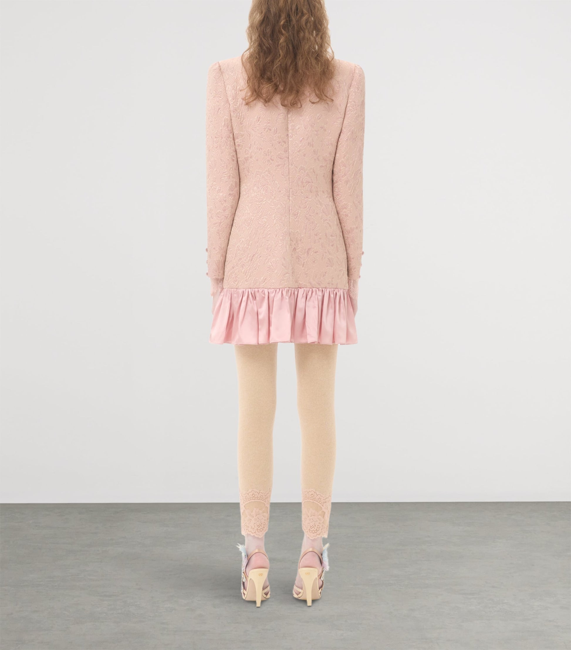 Valentino Pink Wool-Blend Floral Matelassé Mini Dress