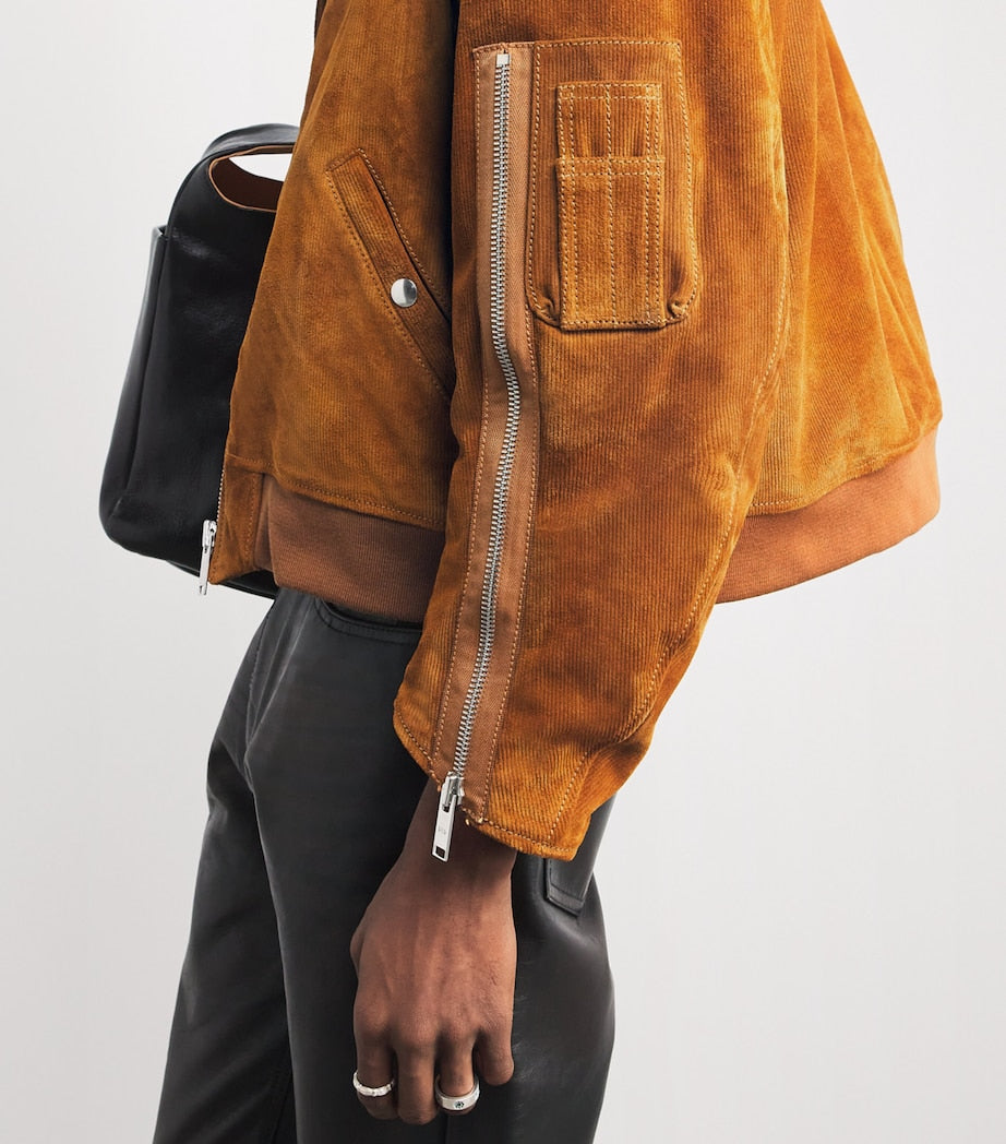 424 Beige Suede Military Bomber Jacket