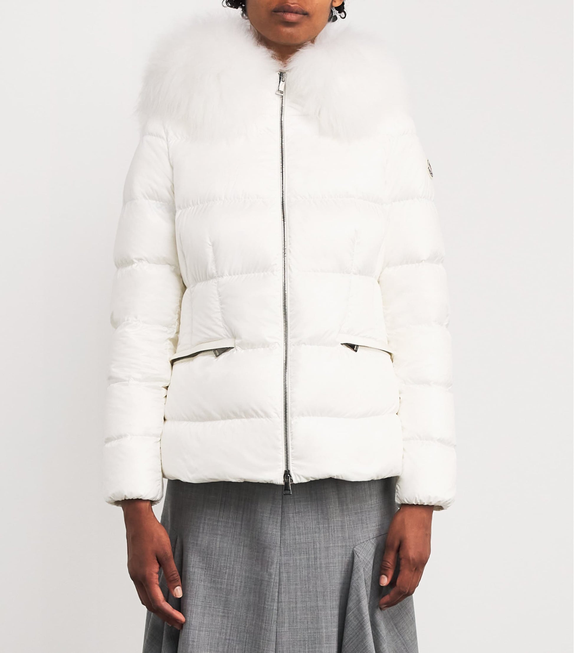 Moncler White Shearling-Trim Boed Puffer Jacket