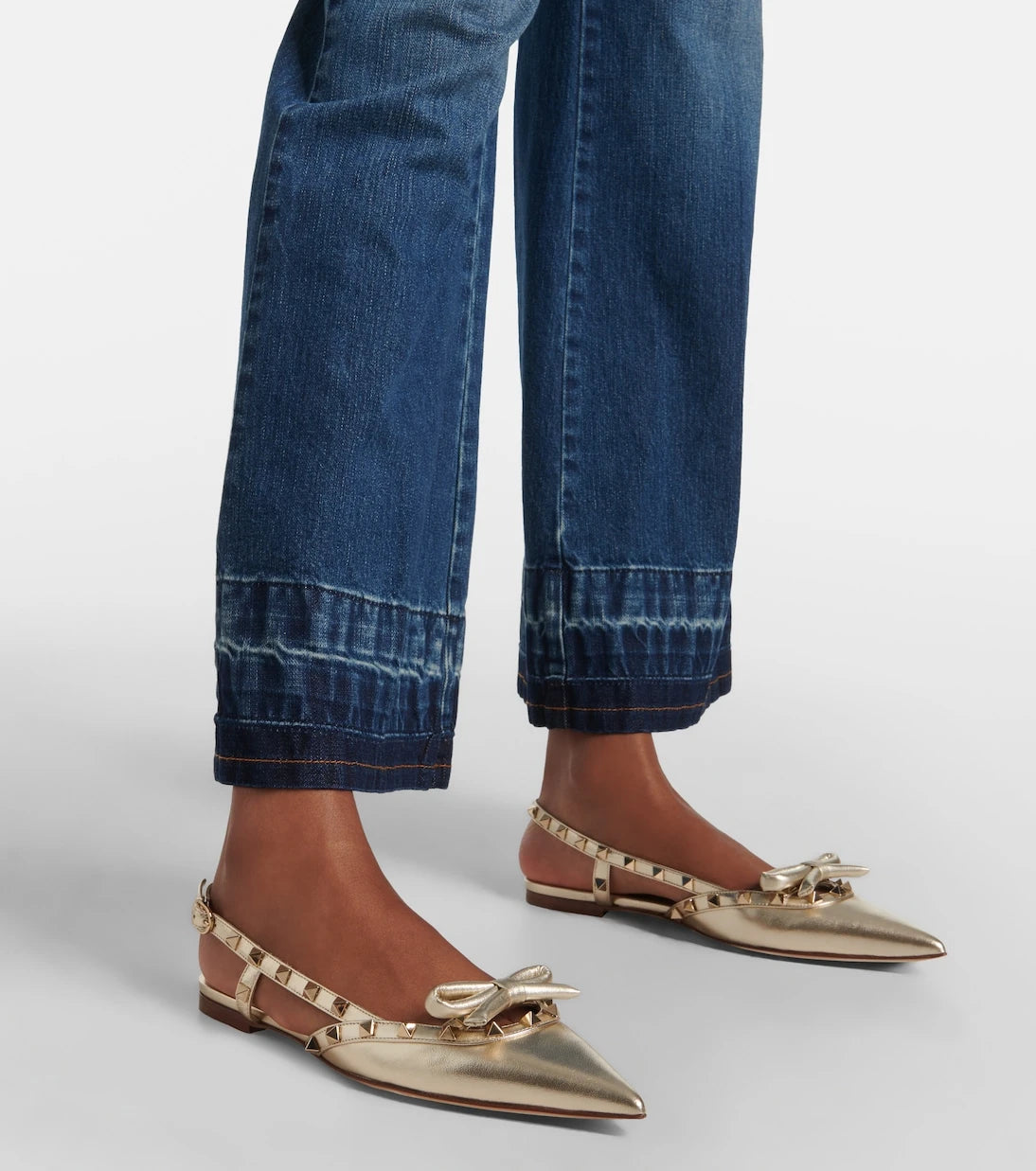 Valentino Garavani - Rockstud metallic leather slingback flats
