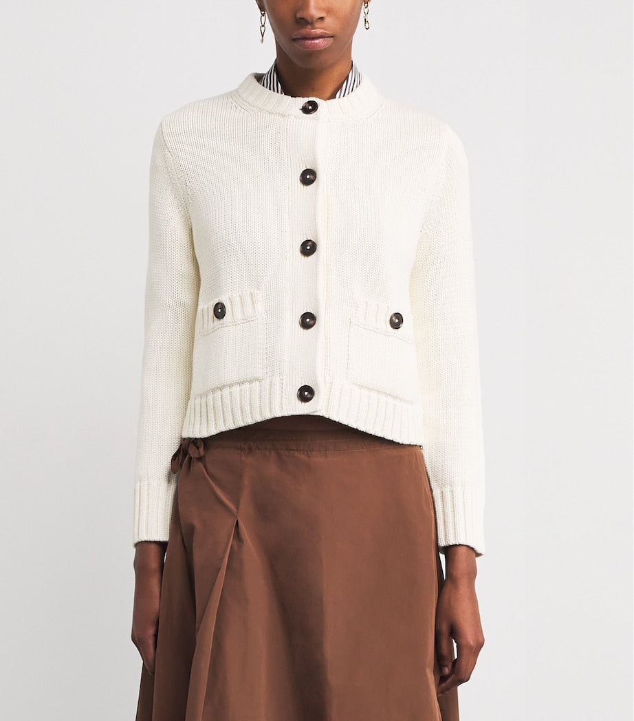 ME+EM Ivory Cotton Cropped Cardigan