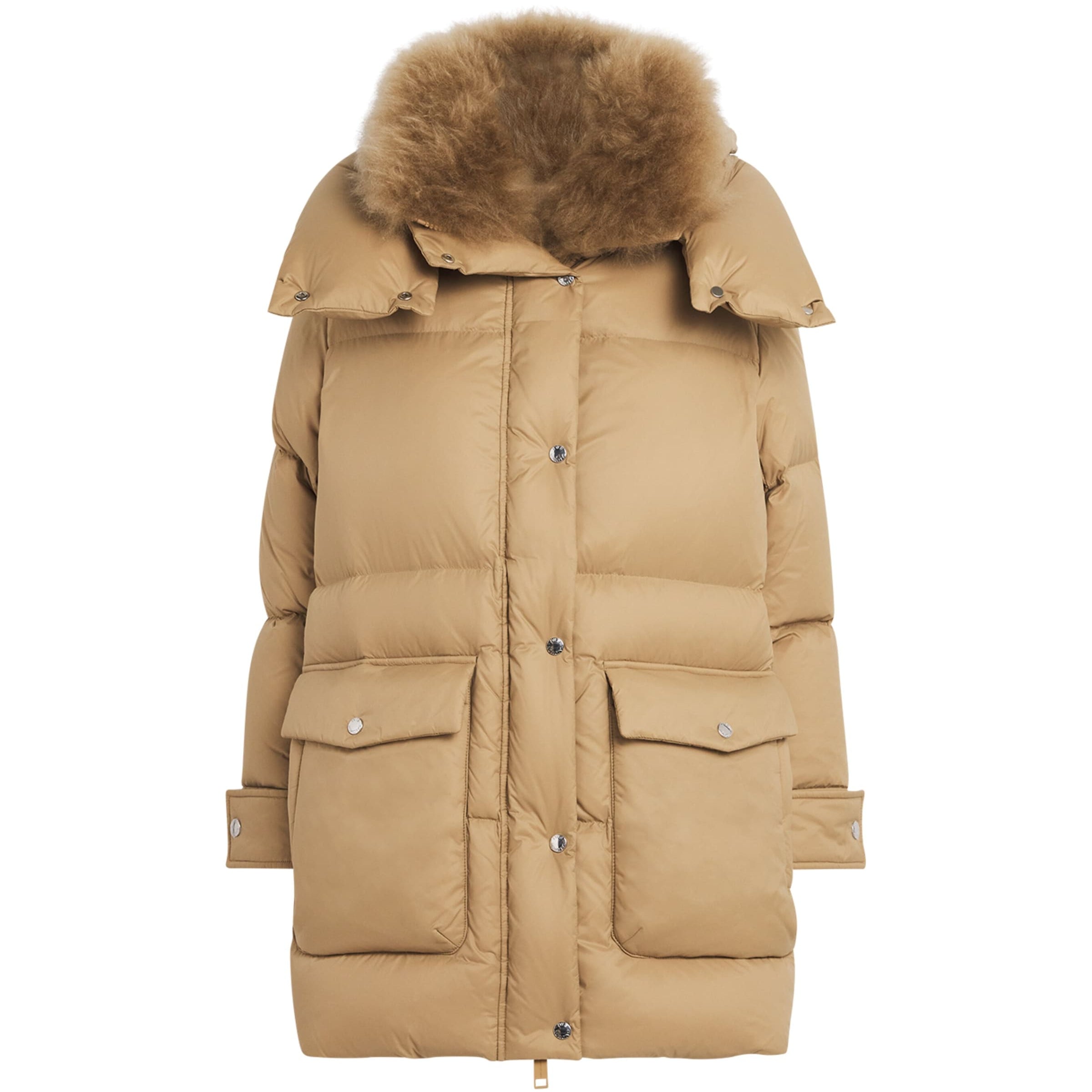 Yves Salomon Beige Down-Fur Technical Puffer Jacket (83cm)