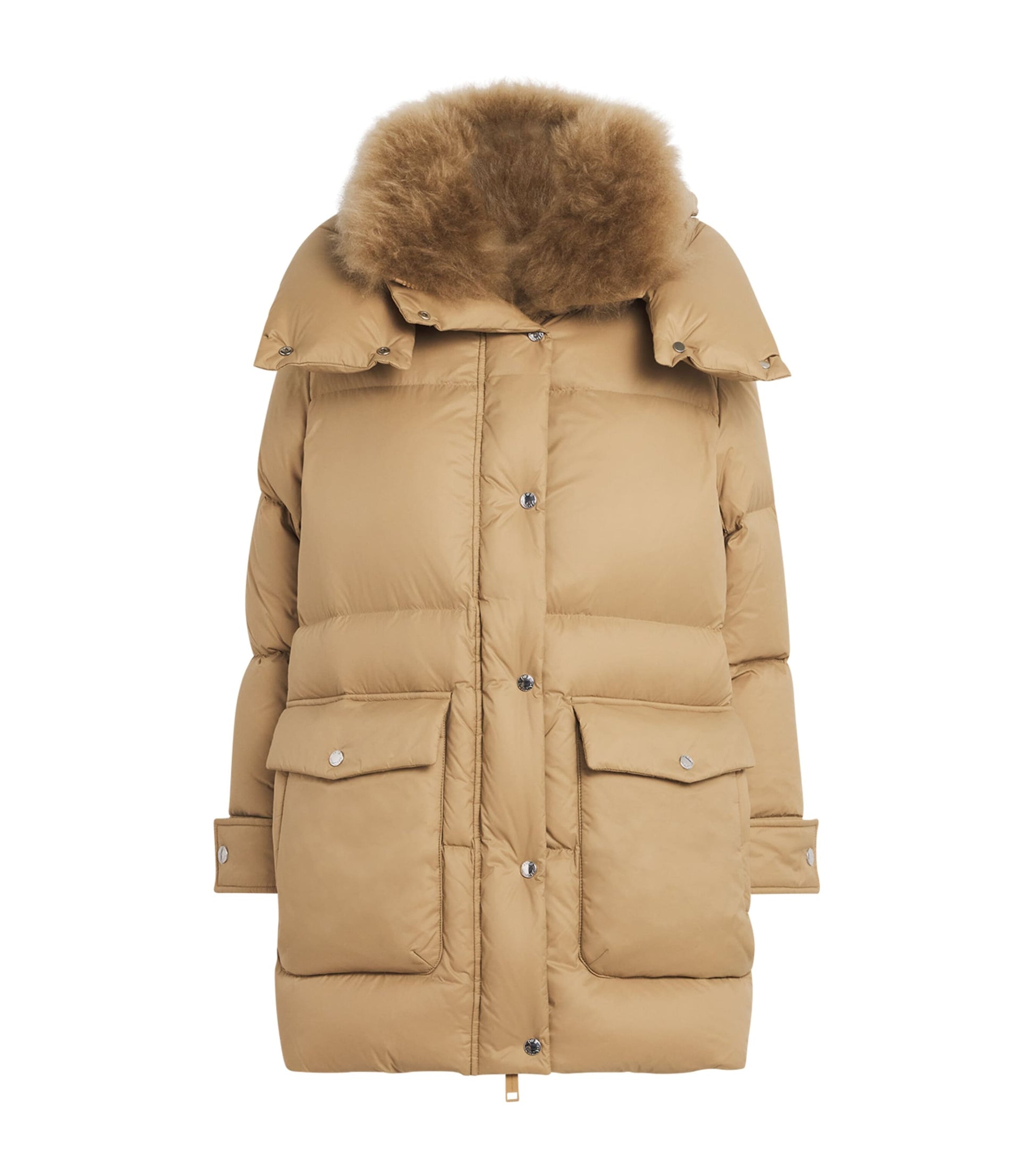 Yves Salomon Beige Down-Fur Technical Puffer Jacket (83cm)