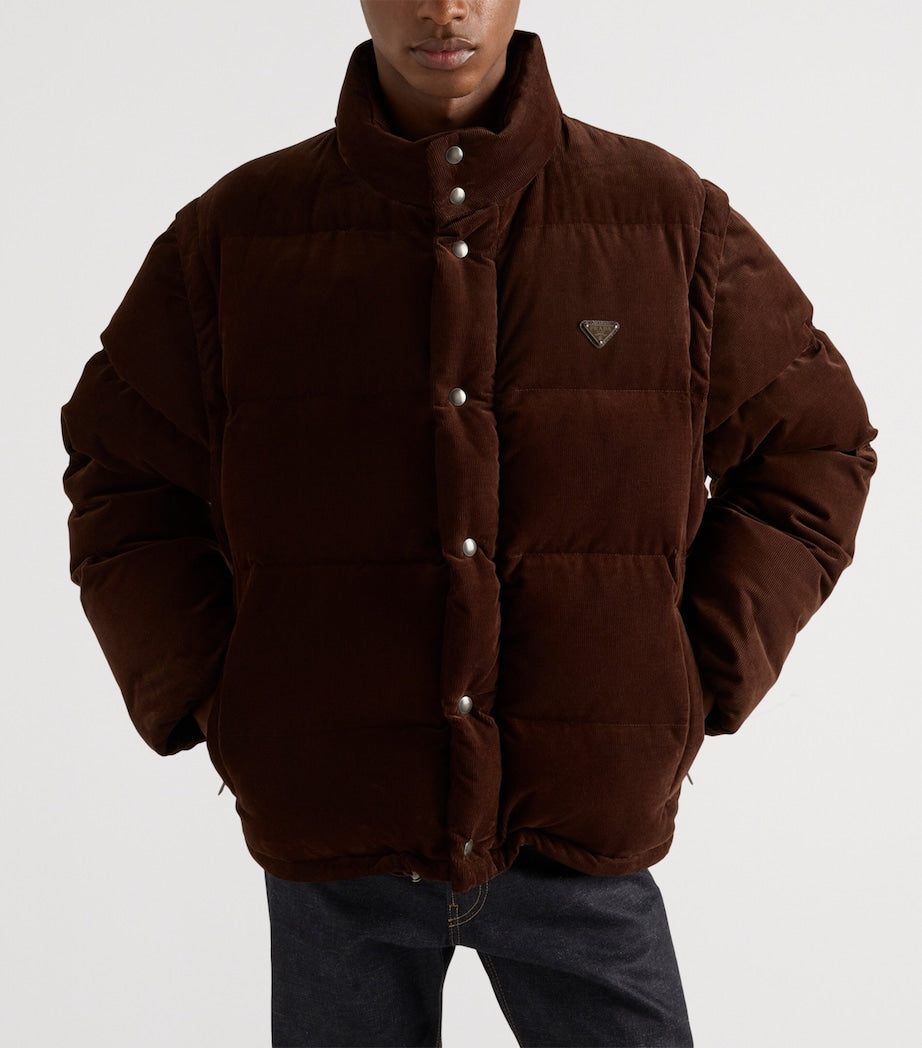 Brown Cotton Corduroy Puffer Jacket