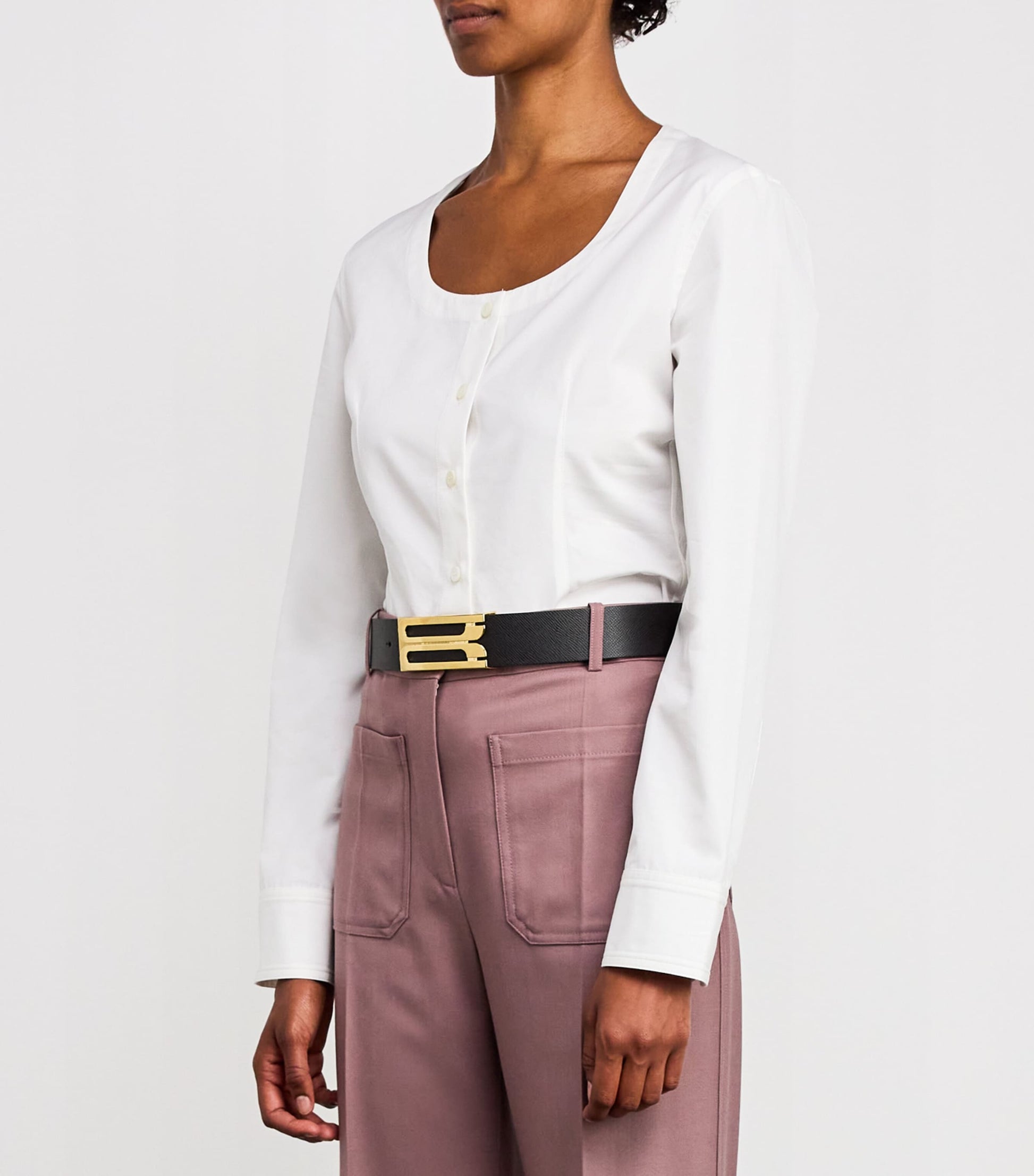 Victoria Beckham Grained Leather Jumbo B-Buckle Belt