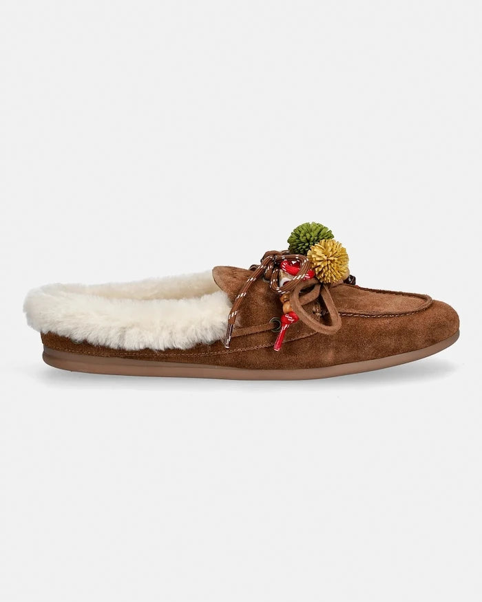 Велурени чехли Nokwol Coco Fur Tan Suede