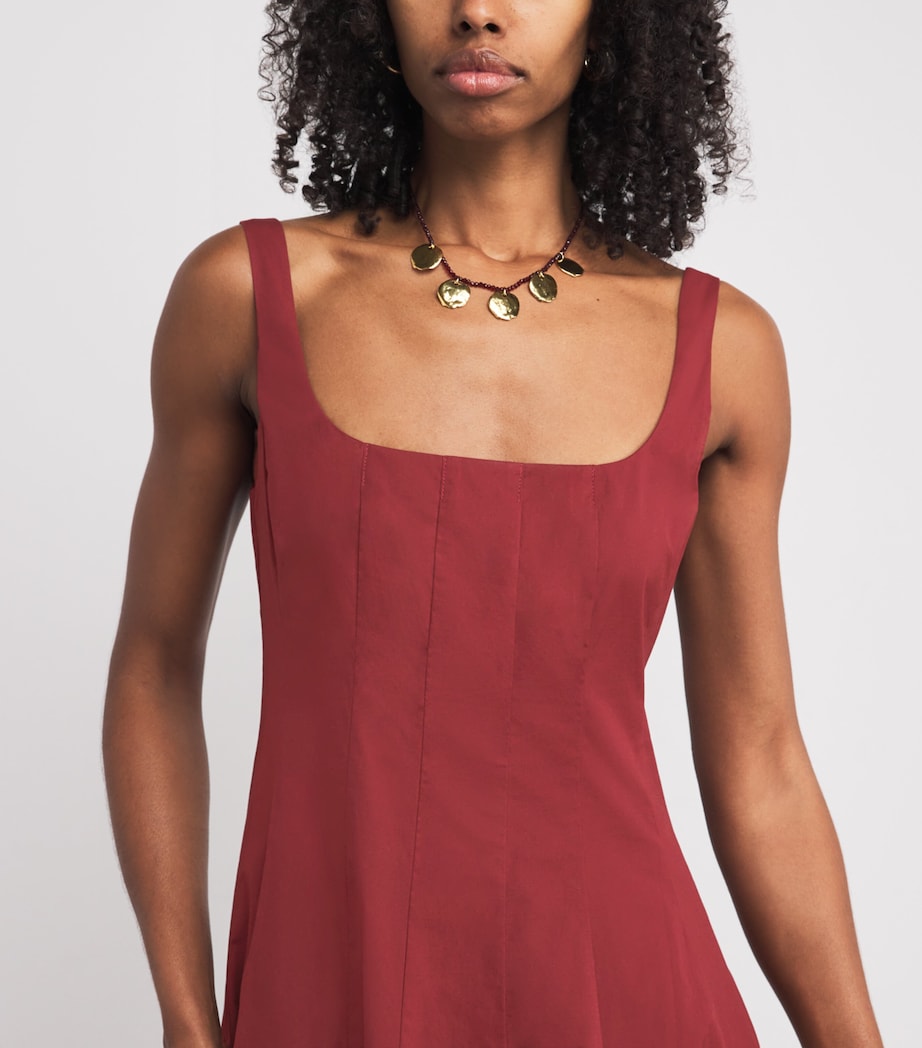 STAUD Red Stretch-Cotton Wells Midi Dress