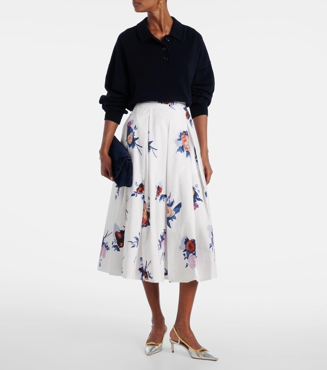 Erdem - Floral cotton poplin midi skirt