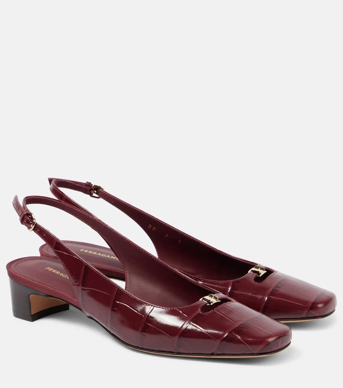 Ferragamo - Croc-effect leather slingback pumps