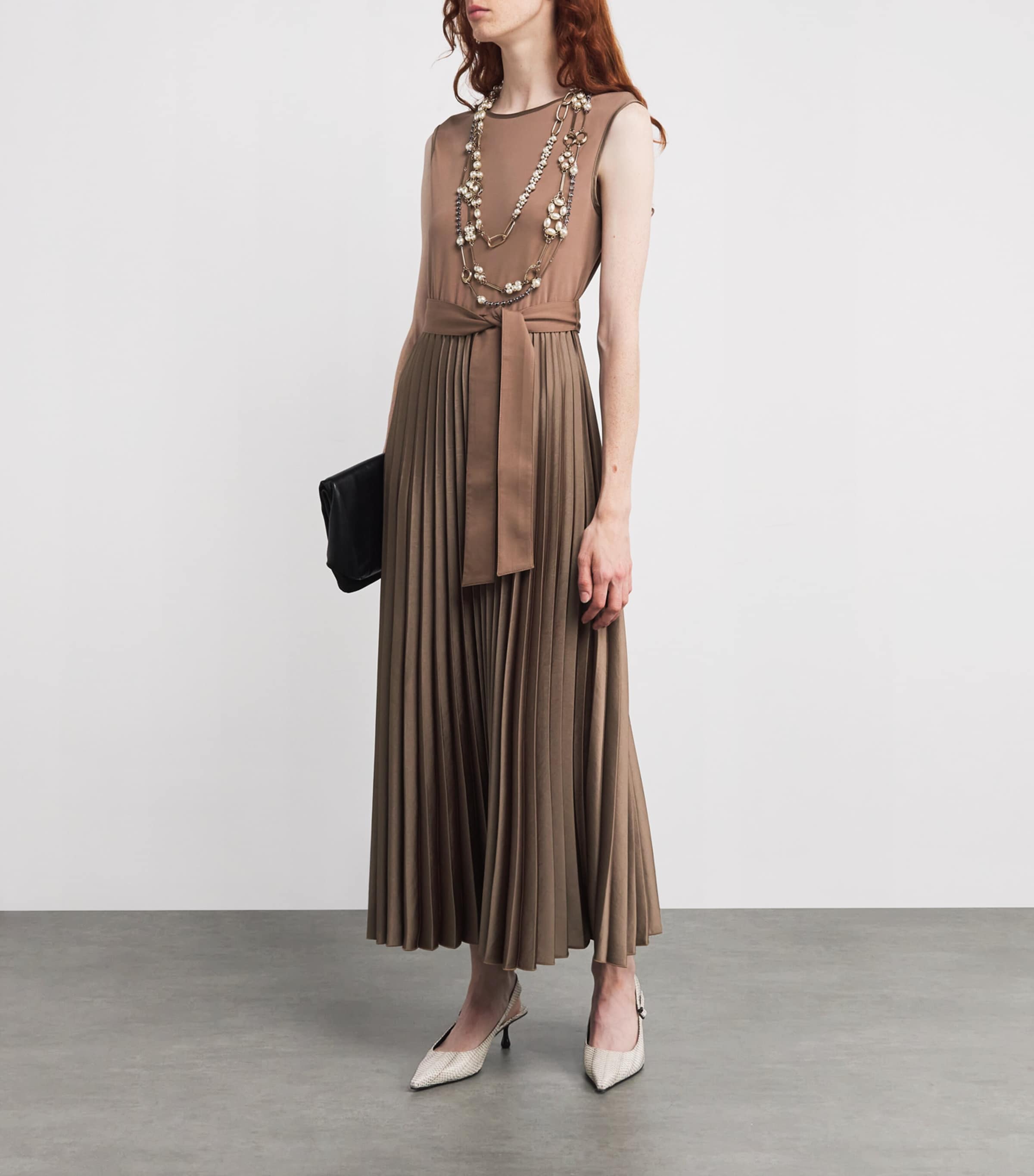 Weekend Max Mara Brown Jersey Pleated Midi Dress