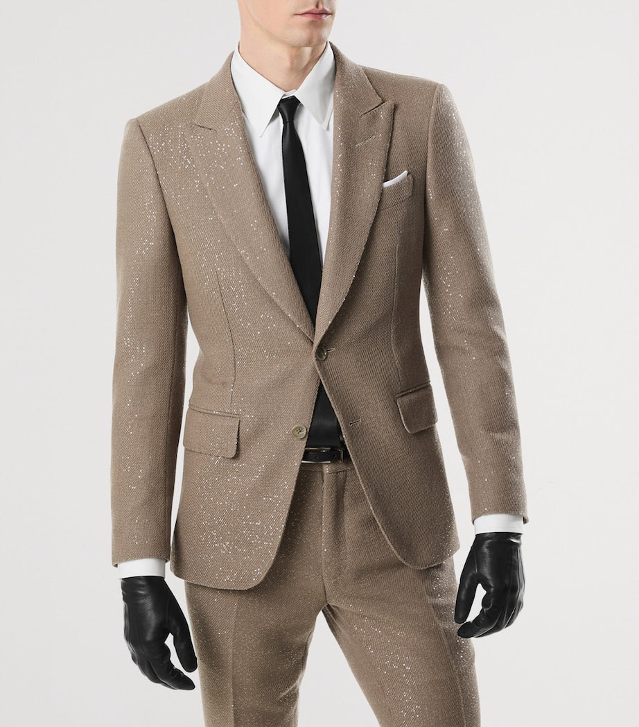 TOM FORD Beige Virgin Wool-Blend Sequinned Blazer