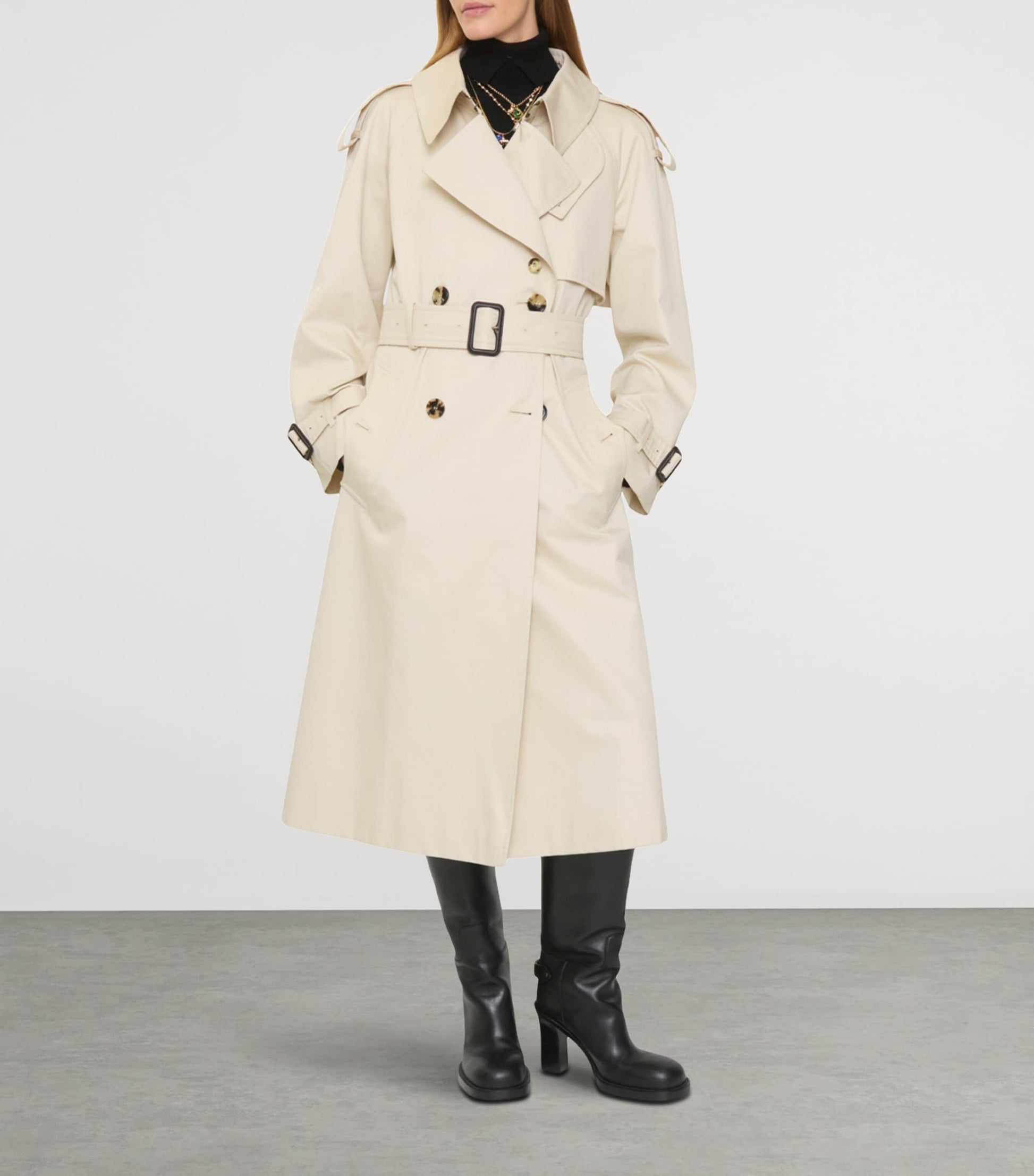 Burberry White Gabardine Fitzrovia Long Trench Coat