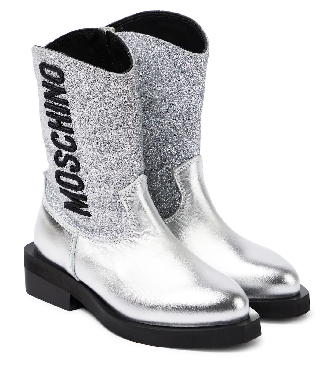 Moschino Kids - Logo glitter leather cowboy boots