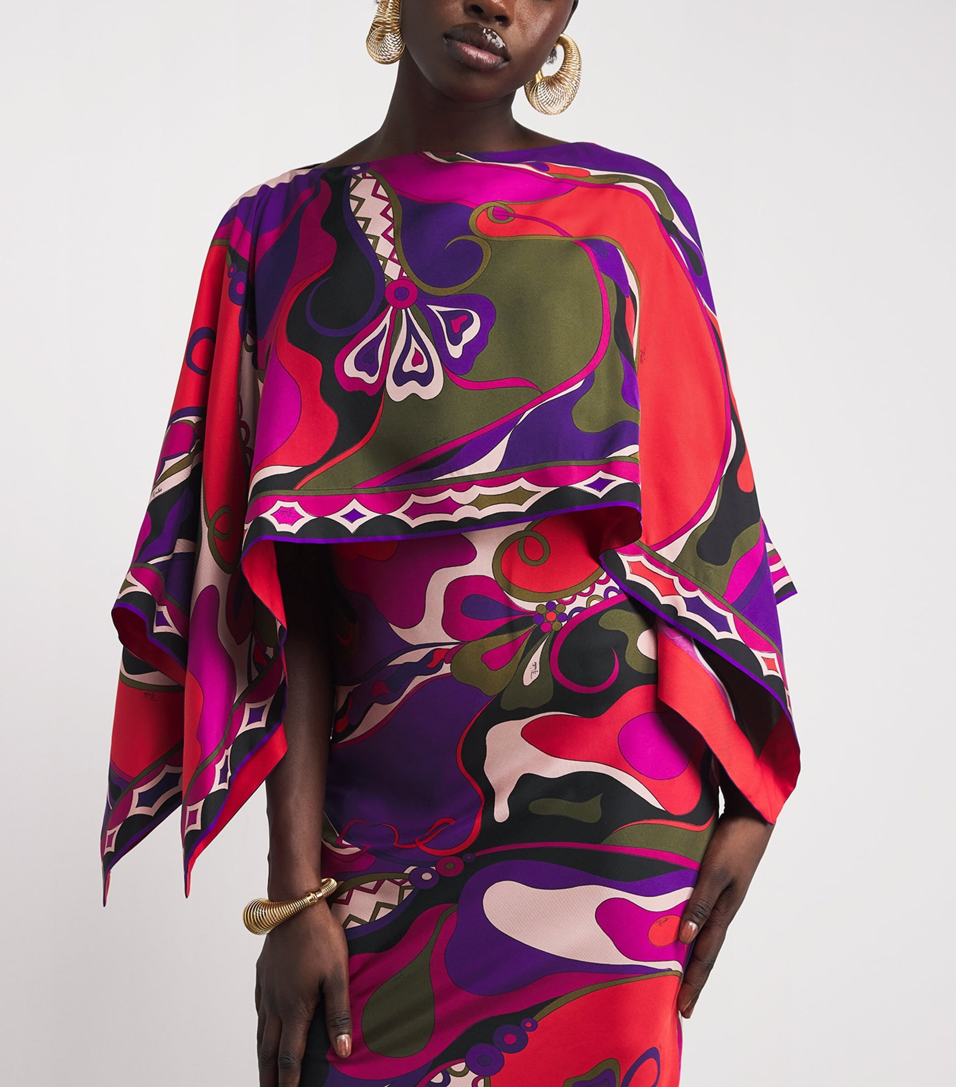 Pucci Silk Cape-Detail Maxi Dress