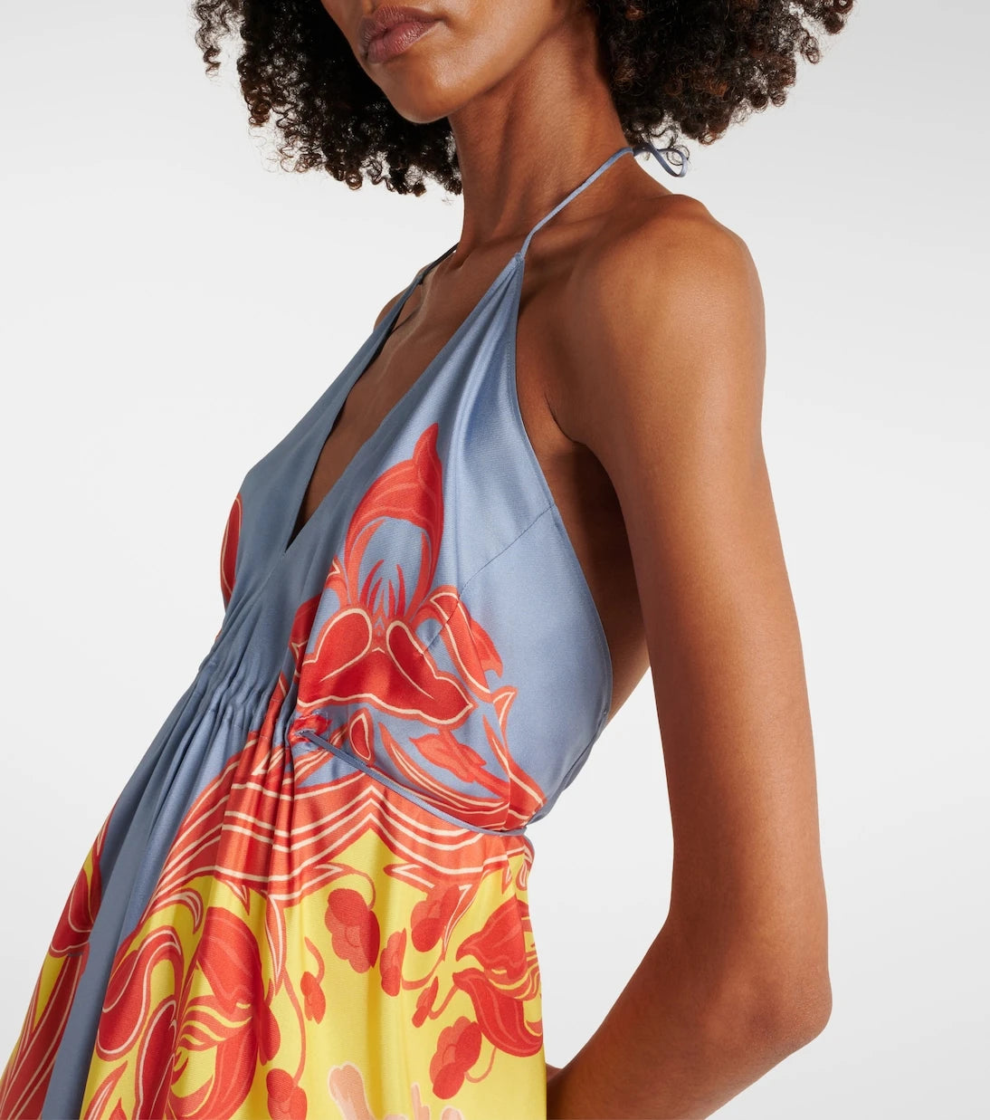 Etro - فستان شاطئ حريري مطبوع بياقة رسن