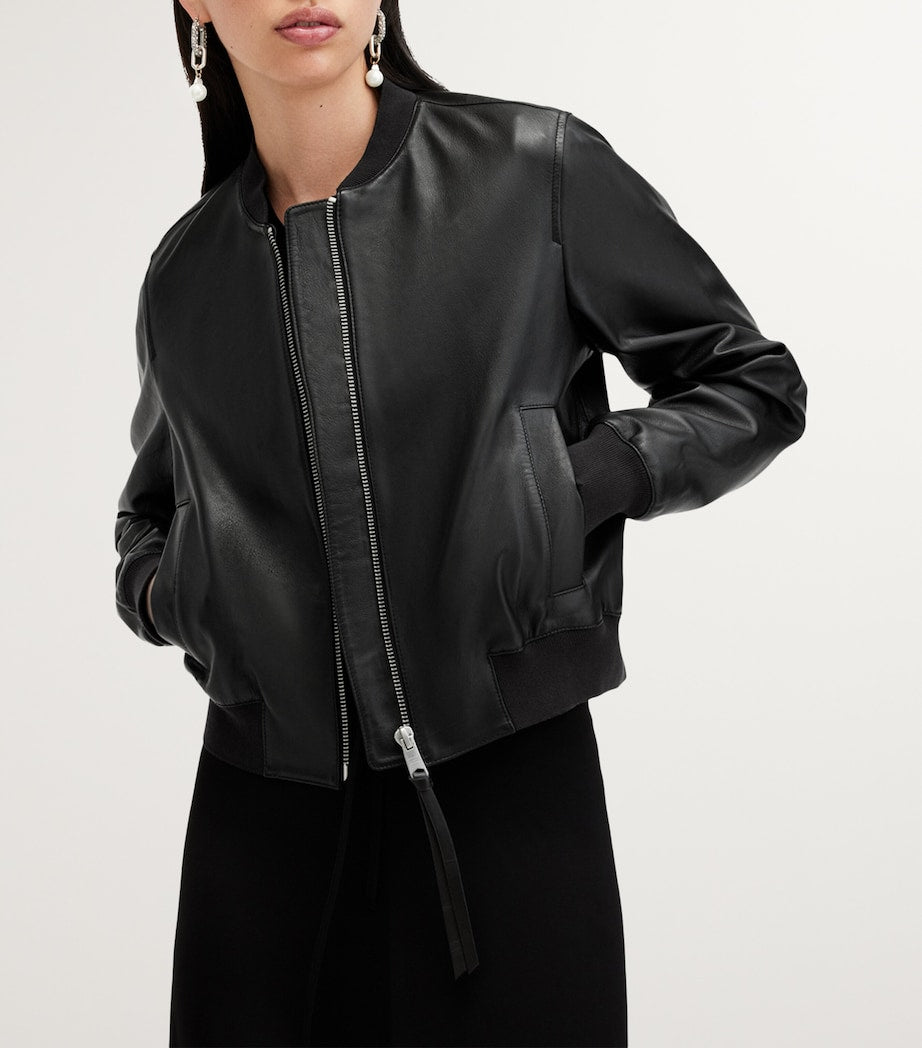 Black Leather Orten Bomber Jacket