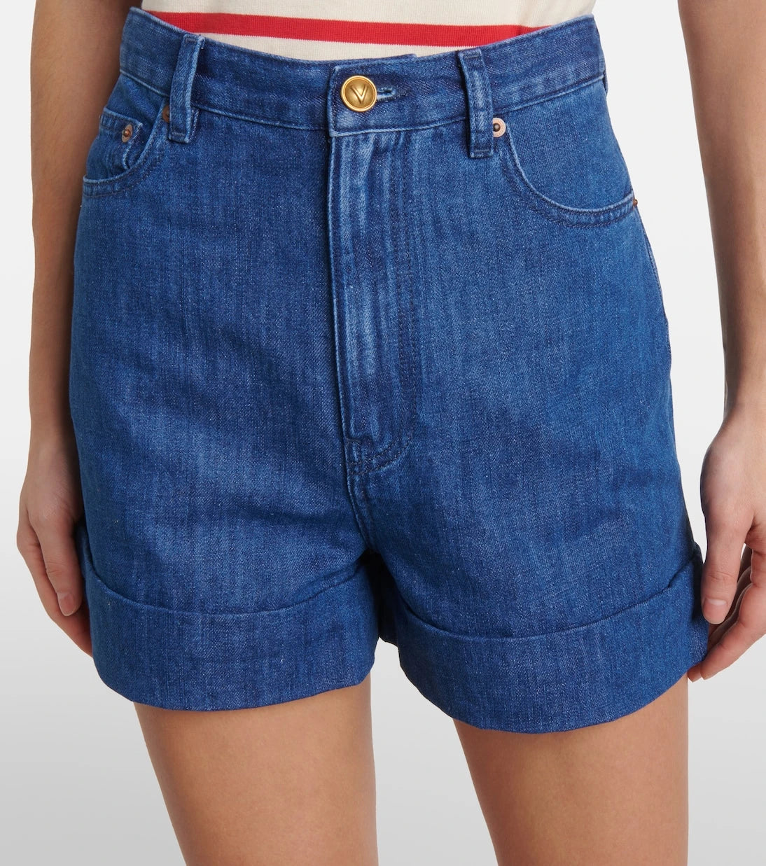 Valentino - Cotton and linen denim shorts