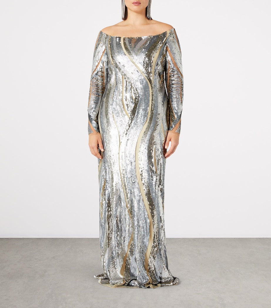 Marina Rinaldi Nude Tulle Embroidered Maxi Dress