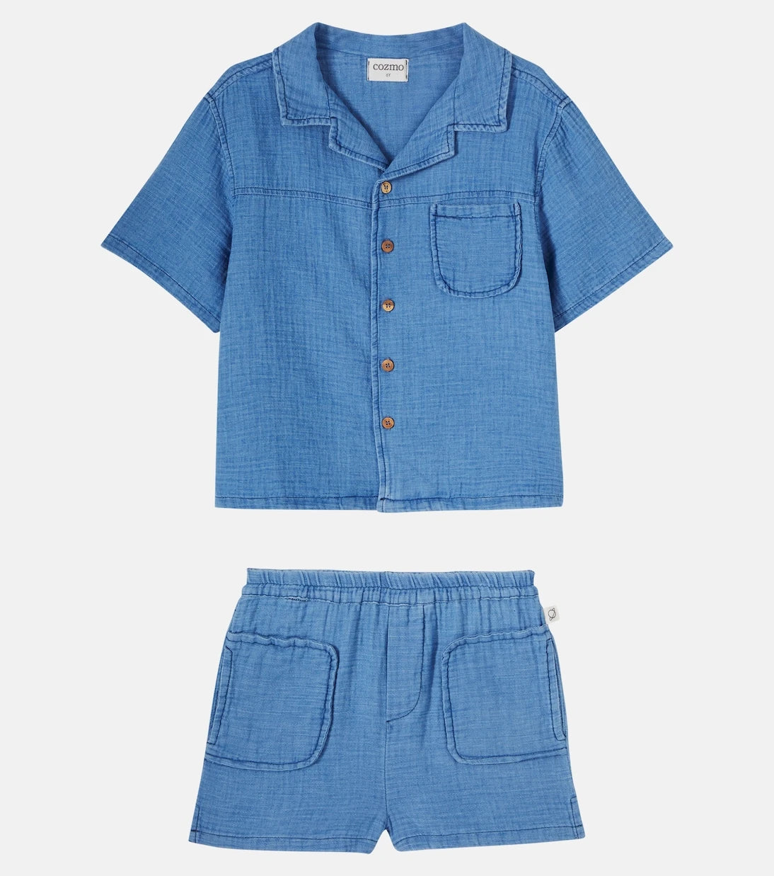 Cozmo - Gale cotton chambray bowling shirt and shorts set