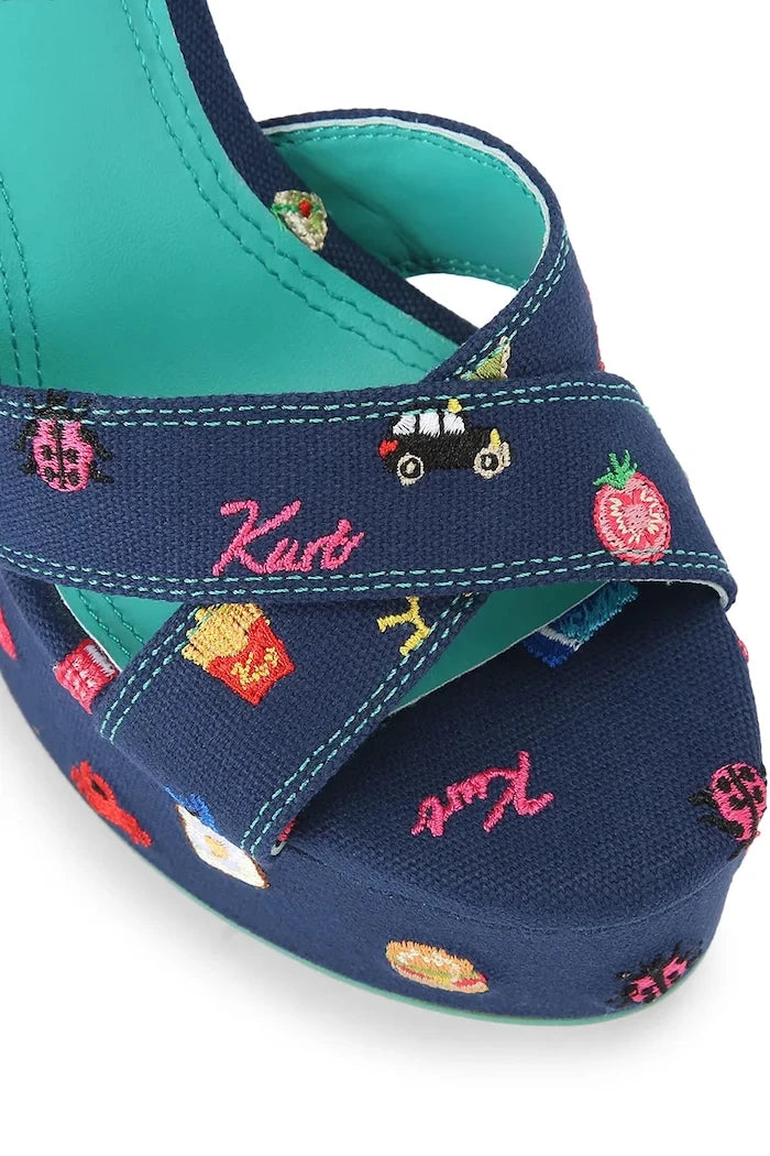 Kurt Geiger London сандали с висок ток Embroidery Platform Navy Canvas
