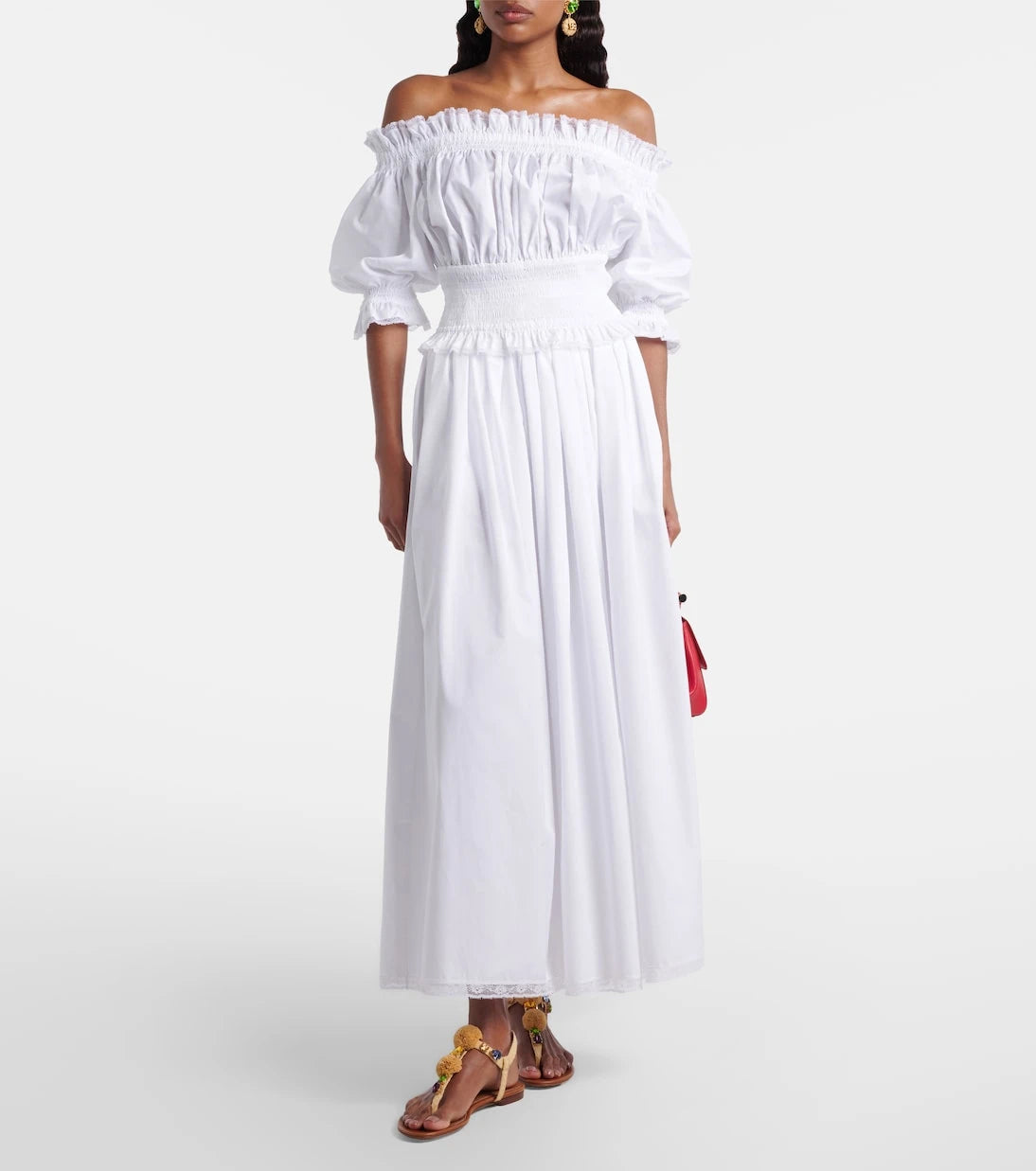 Dolce&Gabbana - Off-shoulder cotton-blend poplin crop top
