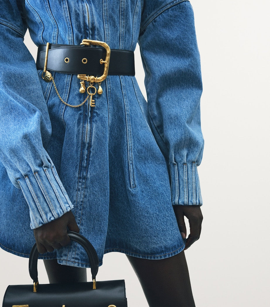 Black Leather Charm Belt