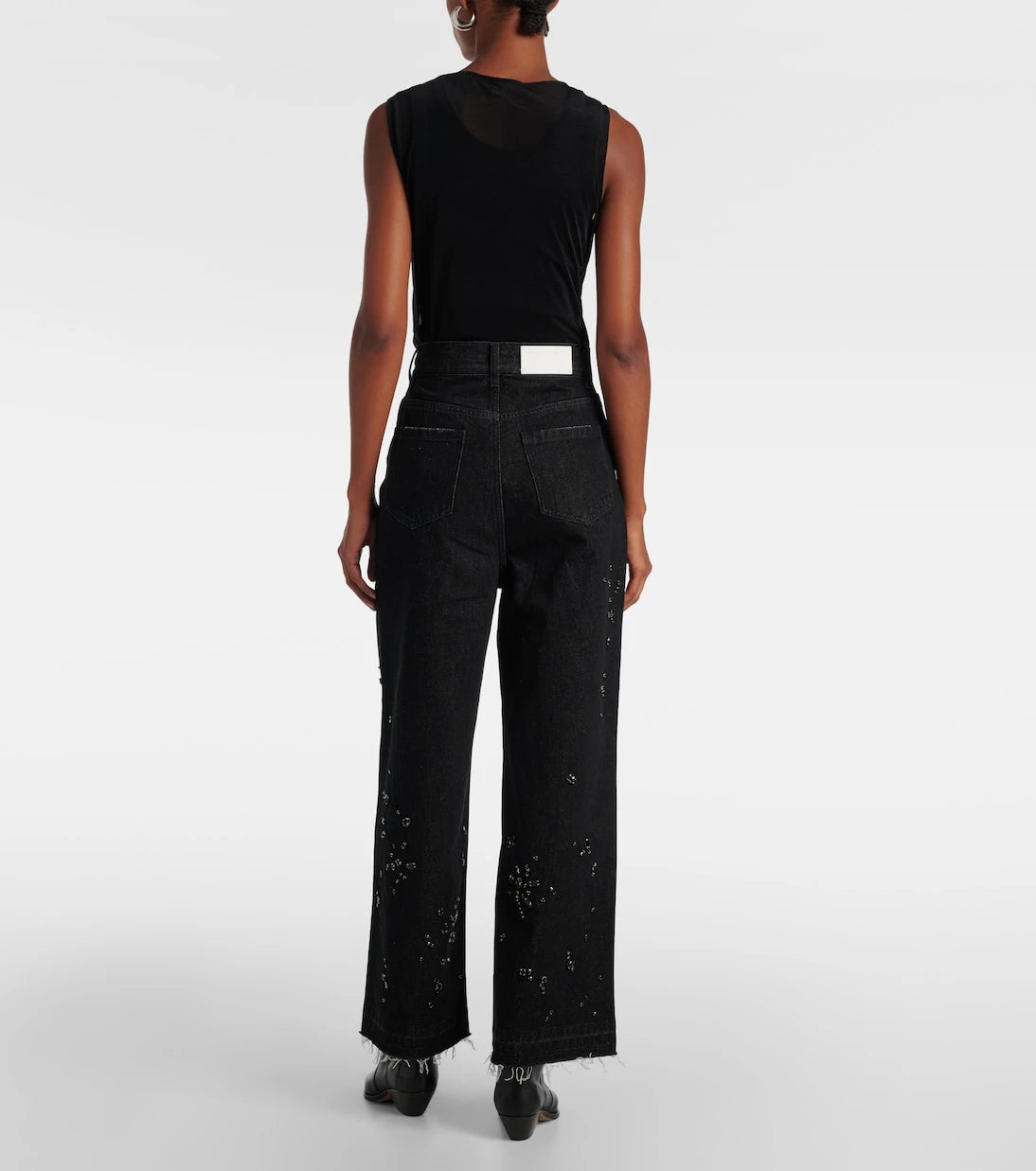 Xu Zhi - Embellished distressed wide-leg jeans