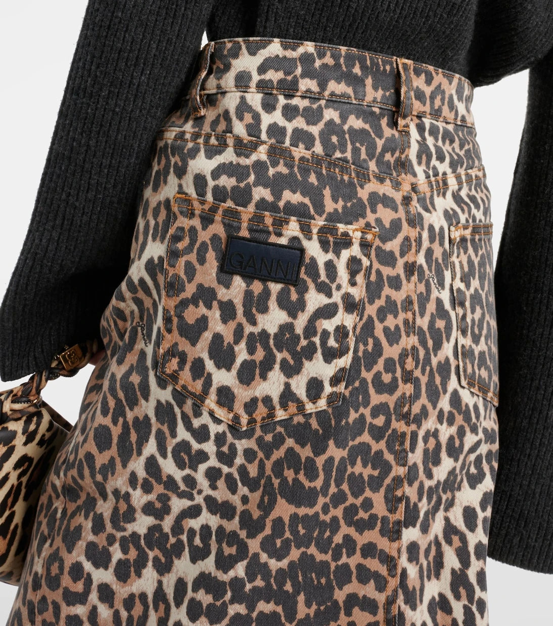 Ganni - Leopard-print denim maxi skirt
