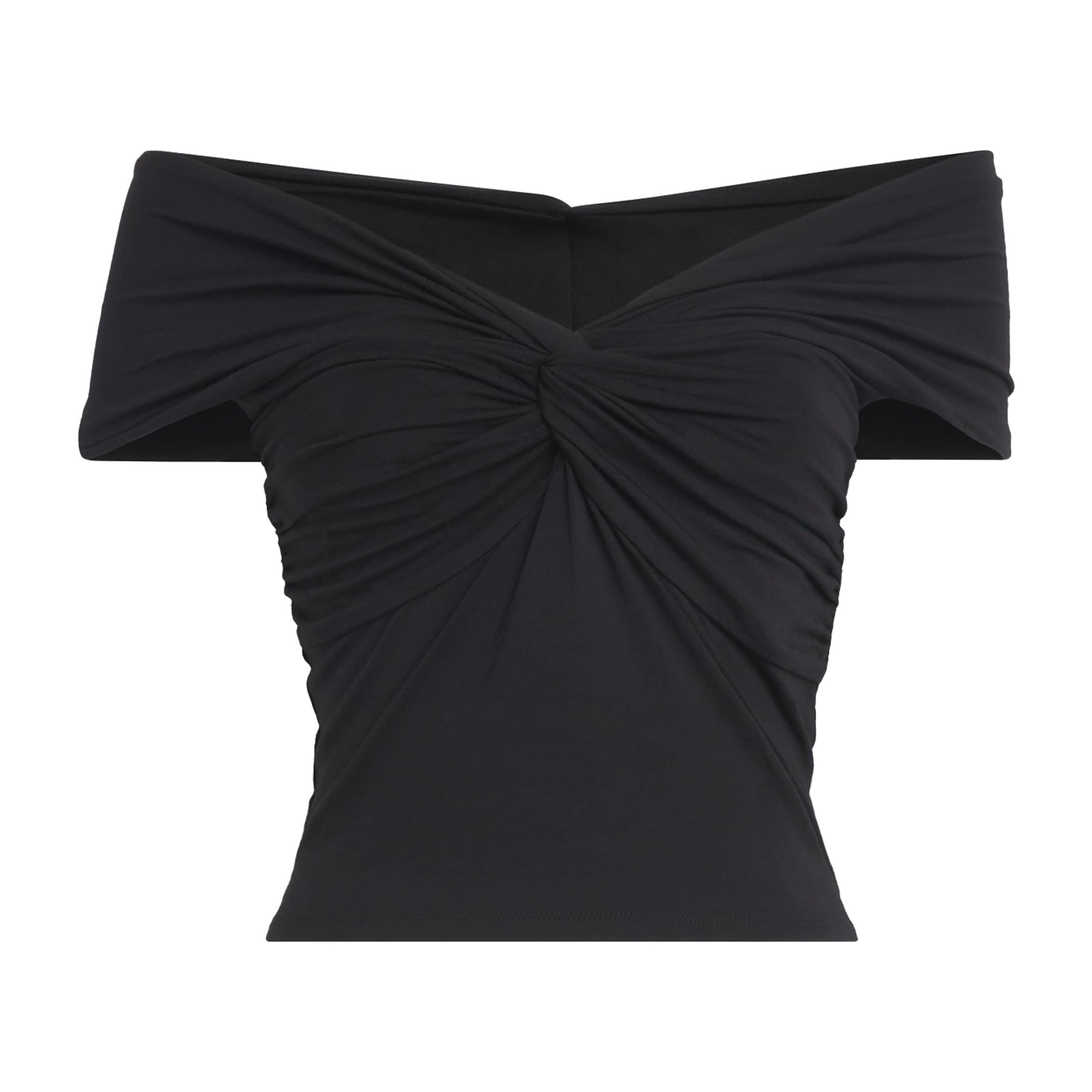 Good American Black Stretch-Jersey Twist Off Crop Top